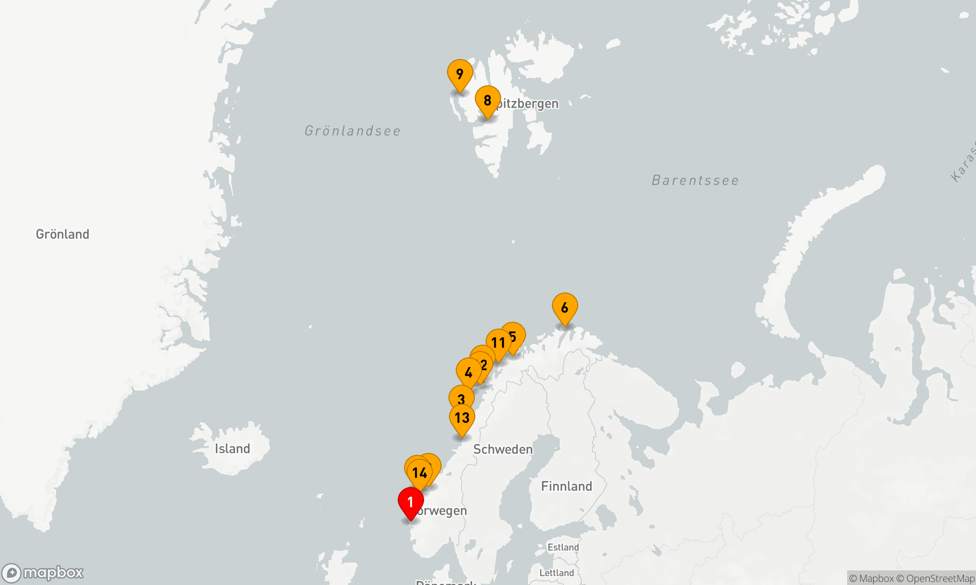 Route 14 Nächte - Die Spitzbergen-Linie Route 14 Nächte - Die Spitzbergen-Linie