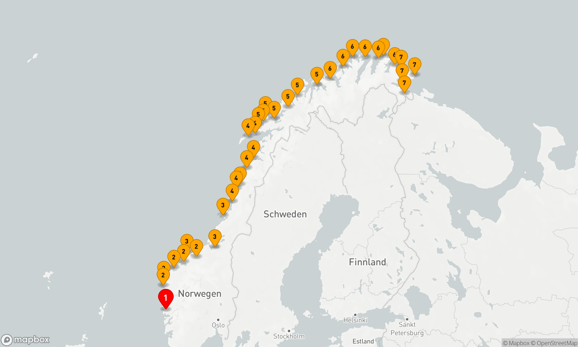 Route 6 Nächte - Die klassische Postschiffroute Kurs Nord Route 6 Nächte - Die klassische Postschiffroute Kurs Nord