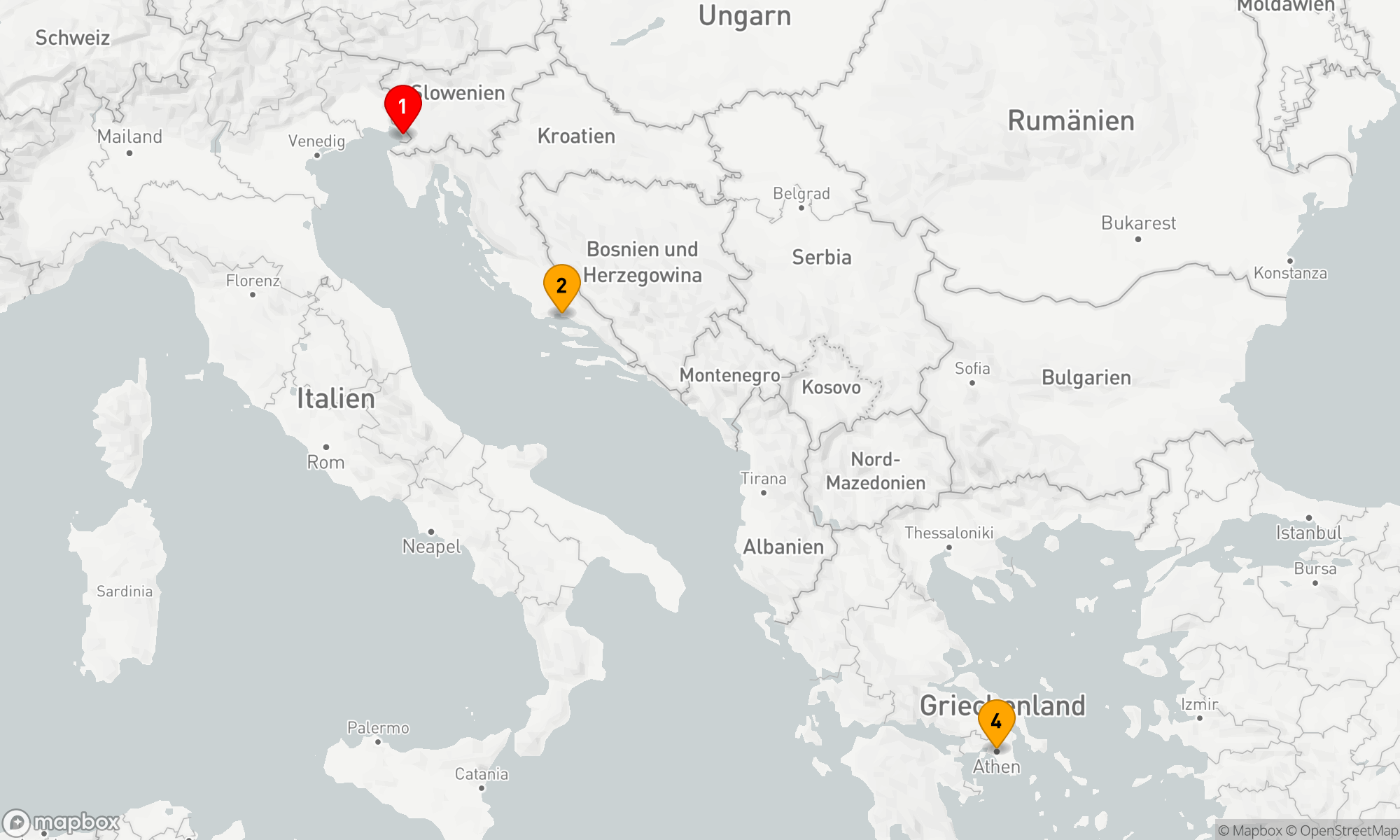 Route 3 Nächte - Adriatische Entdeckungsreise Route 3 Nächte - Adriatische Entdeckungsreise