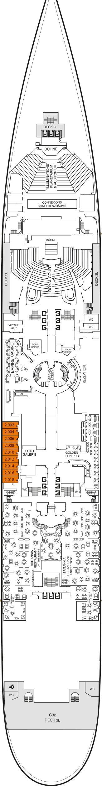 Queen Mary 2 - Decksplan Deck 2