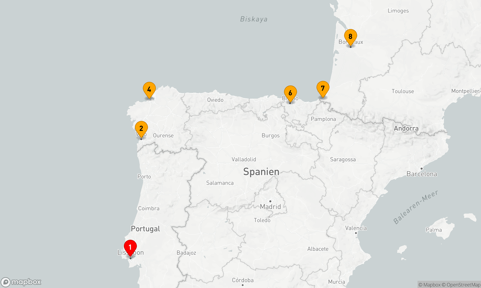Route 8 Nächte - Atlantikzauber: Entdeckungen von Lissabon bis Bordeaux