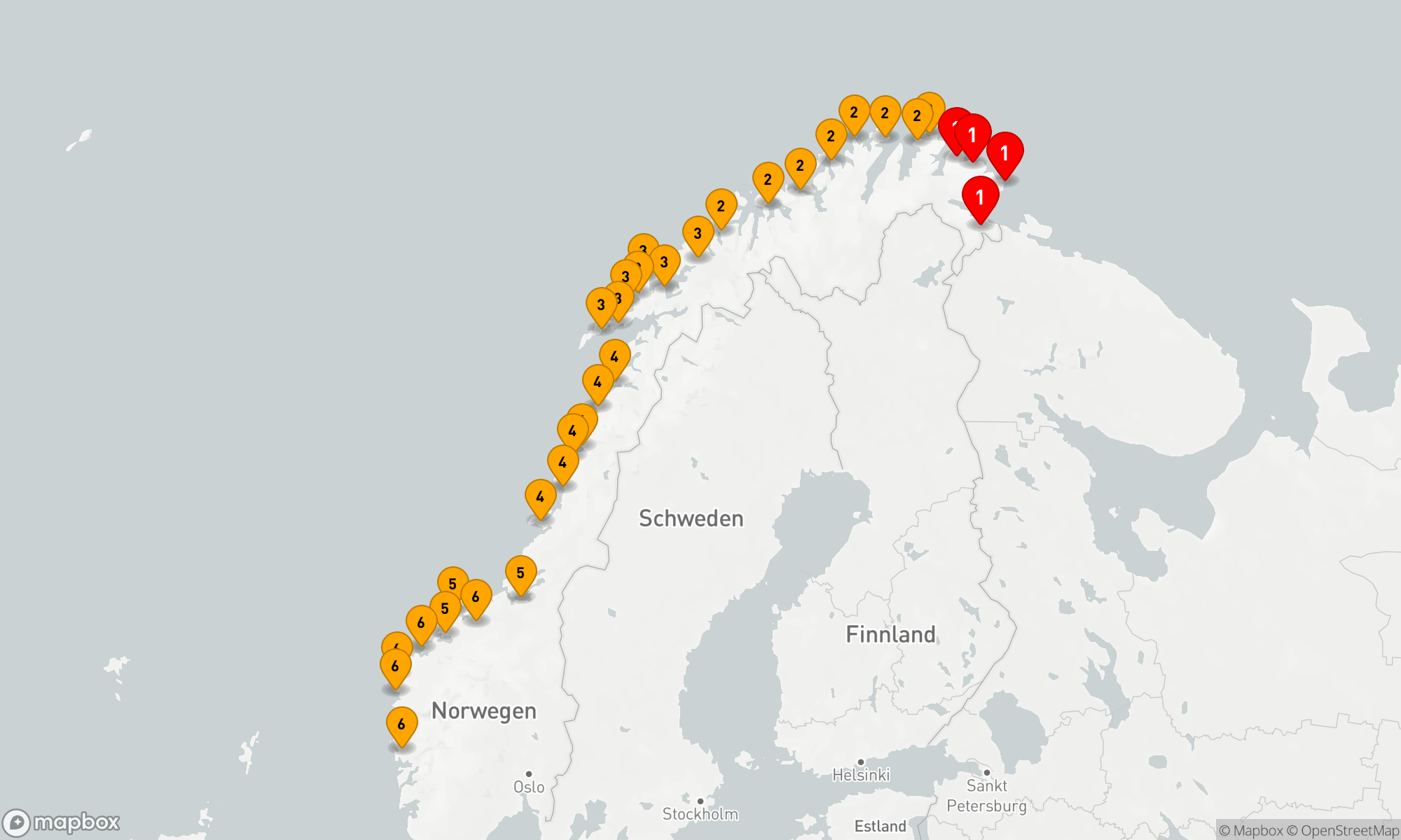 Route 5 Nächte - Kirkenes - Bergen