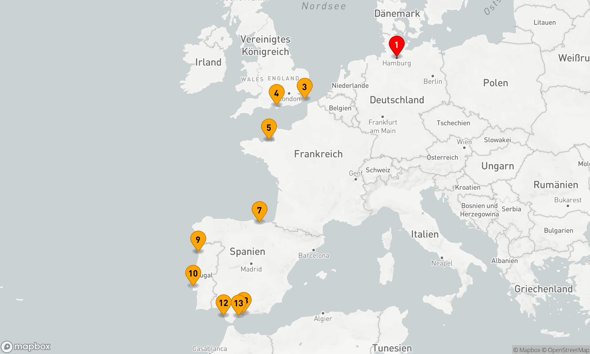 Route 13 Nächte - Von der Elbe bis ins Mittelmeer (EUX2616)