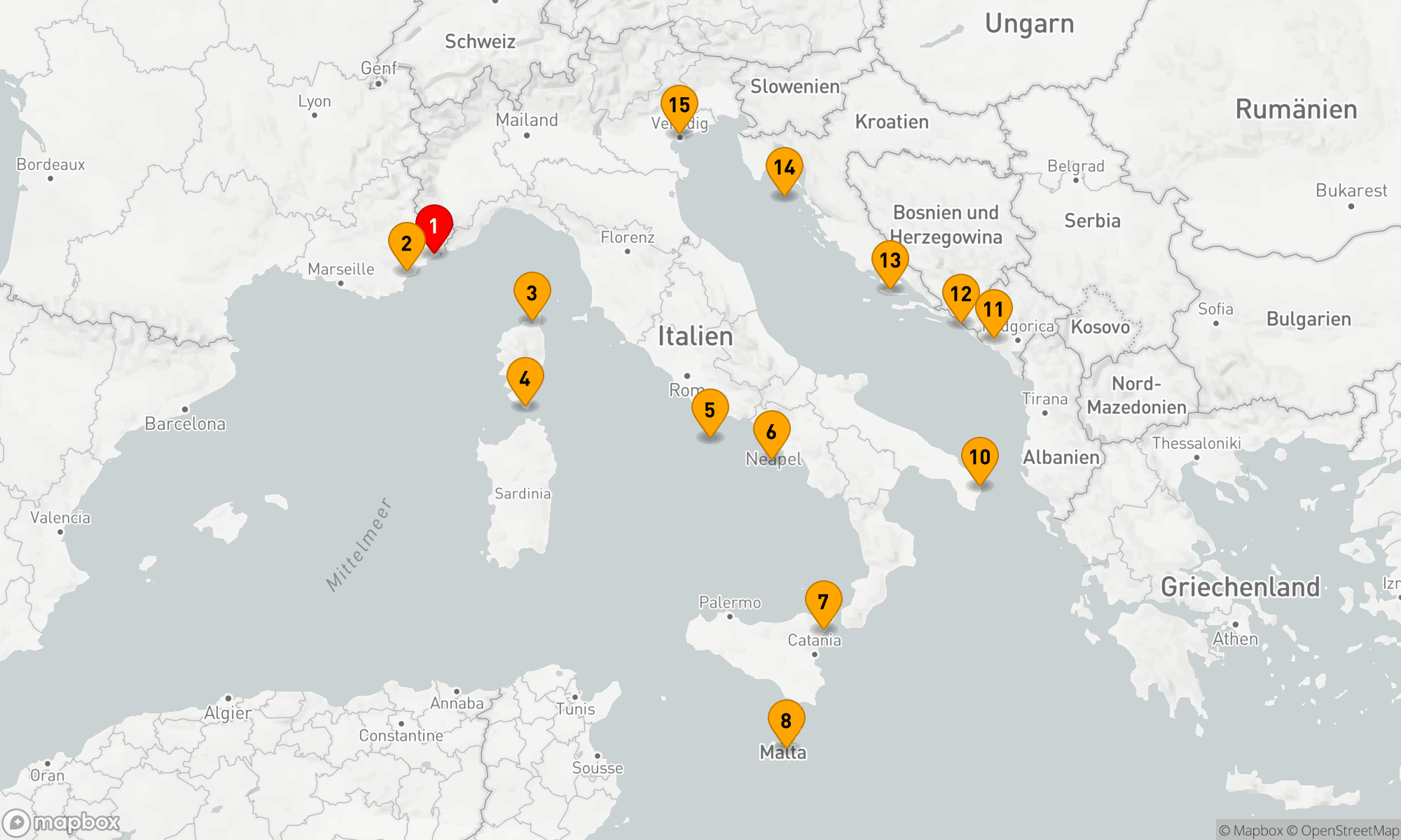 Route 14 Nächte - Mediterrane Glanzlichter: Von der Côte d'Azur bis zur Lagunenstadt