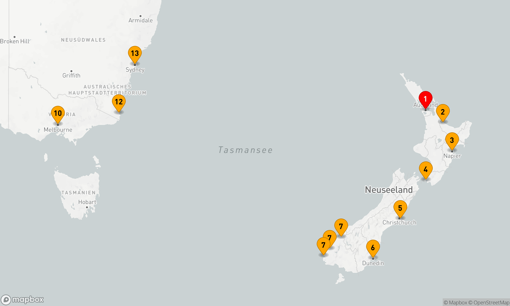 Route 12 Nächte - Vielfalt der neuseeländischen und australischen Küsten