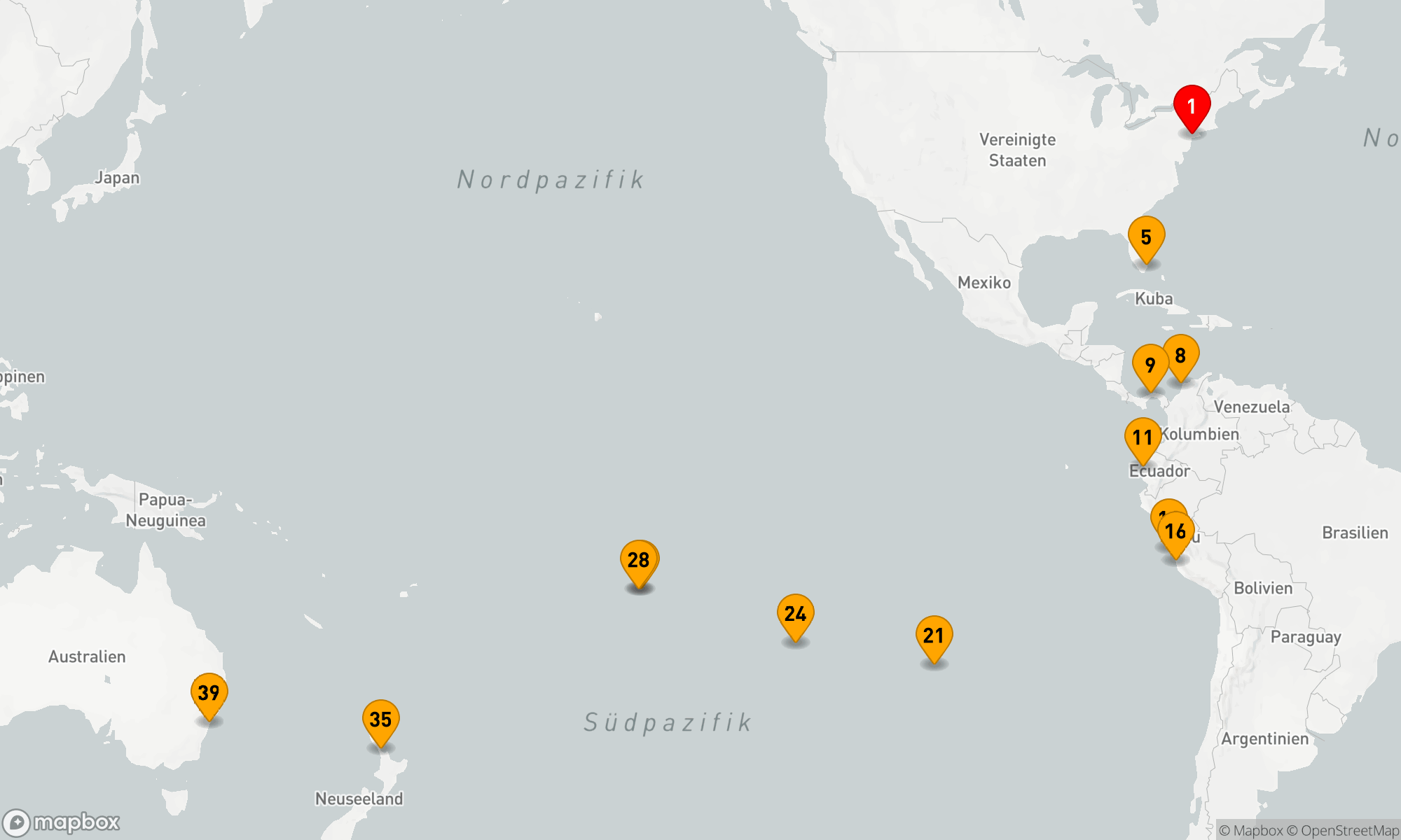 Route 37 Nächte - Weltweite Kreuzfahrtstrecke - New York nach Sydney