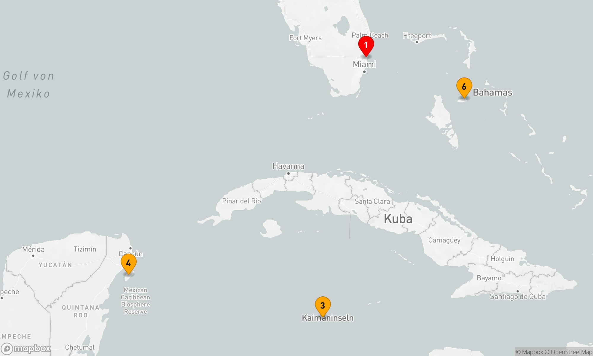 Route 6 Nächte - GRAND CAYMAN,  MEXIKO & BAHAMAS