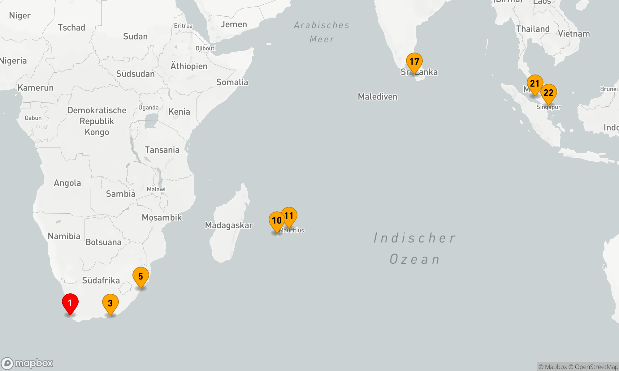 Route 22 Nächte - Südafrika - Indischer Ozean - Asien (H604)
