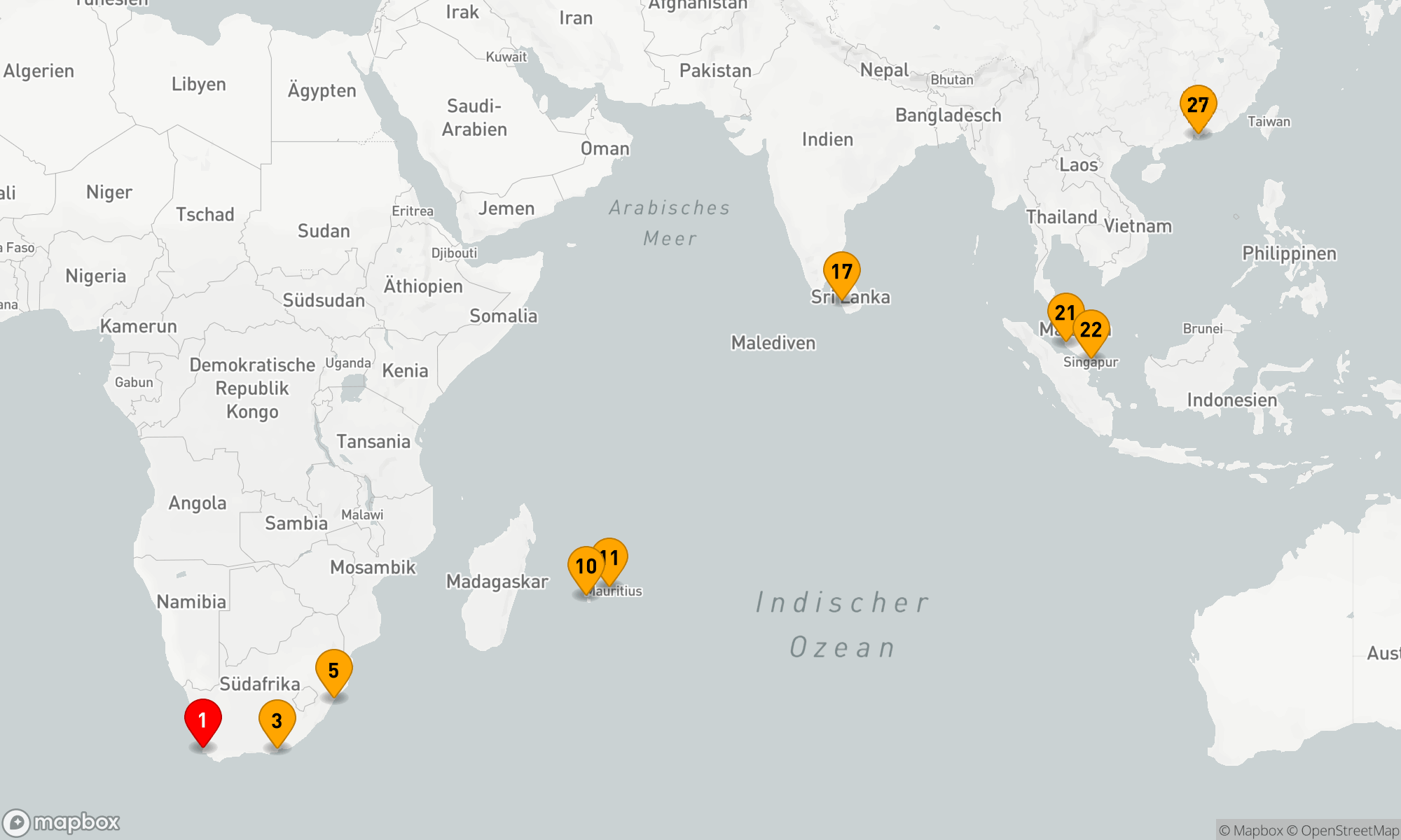 Route 27 Nächte - Südafrika - Indischer Ozean - Asien (H604A)