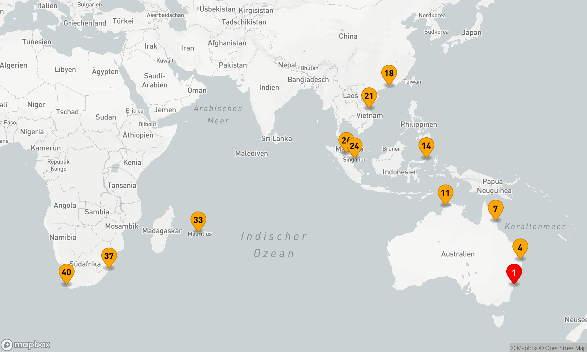 Route 40 Nächte - Australien - Asien - Südafrika (M606B)