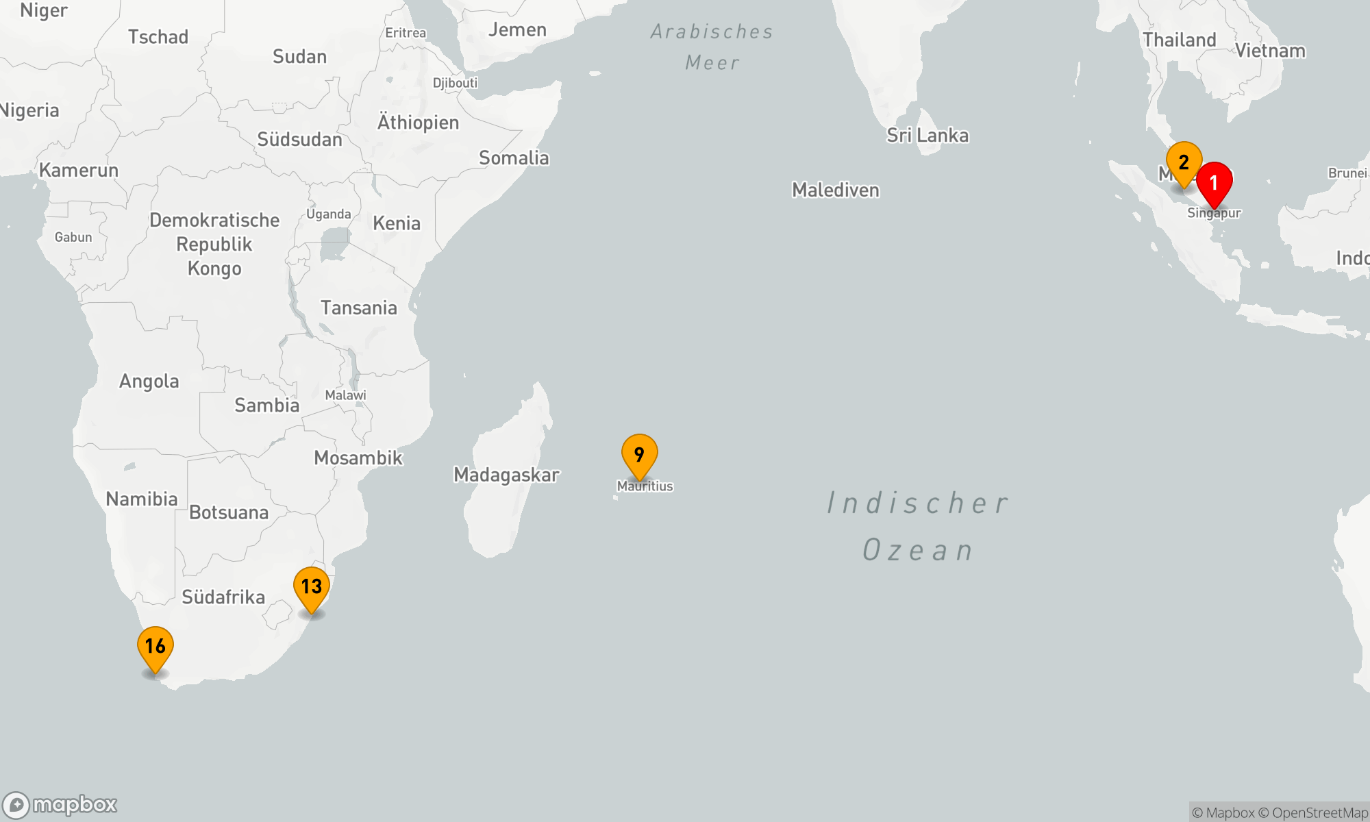 Route 16 Nächte - Malaysia - Indischer Ozean - Südafrika (M607D)