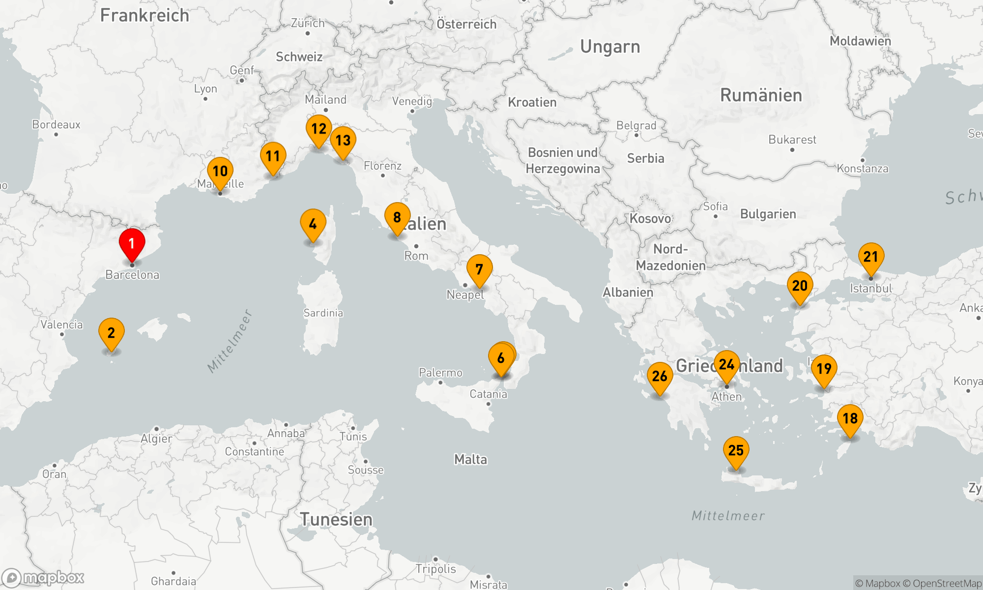 Route 28 Nächte - Westliches und östliches Mittelmeer (V618C)
