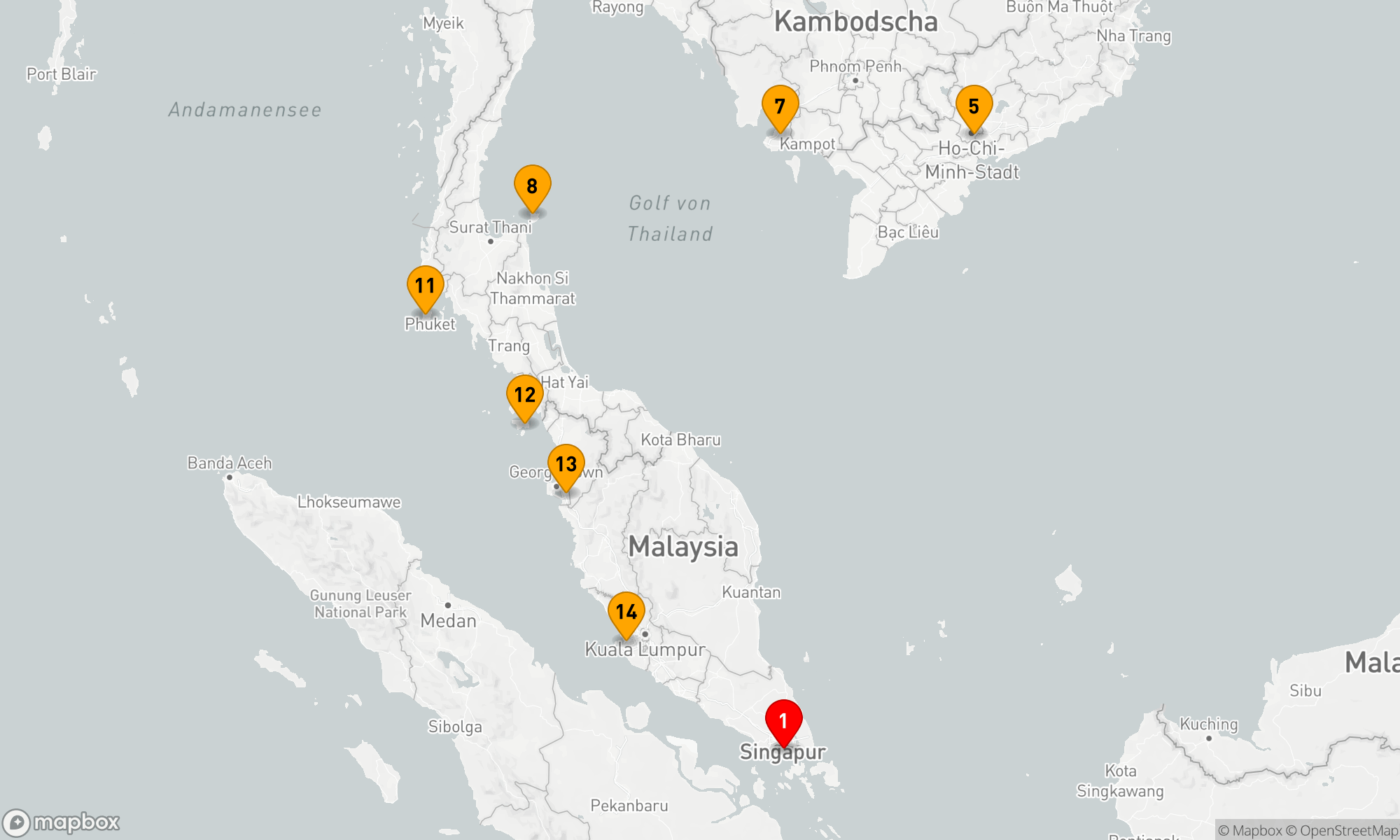 Route 14 Nächte - Malaysia,  Thailand und Vietnam