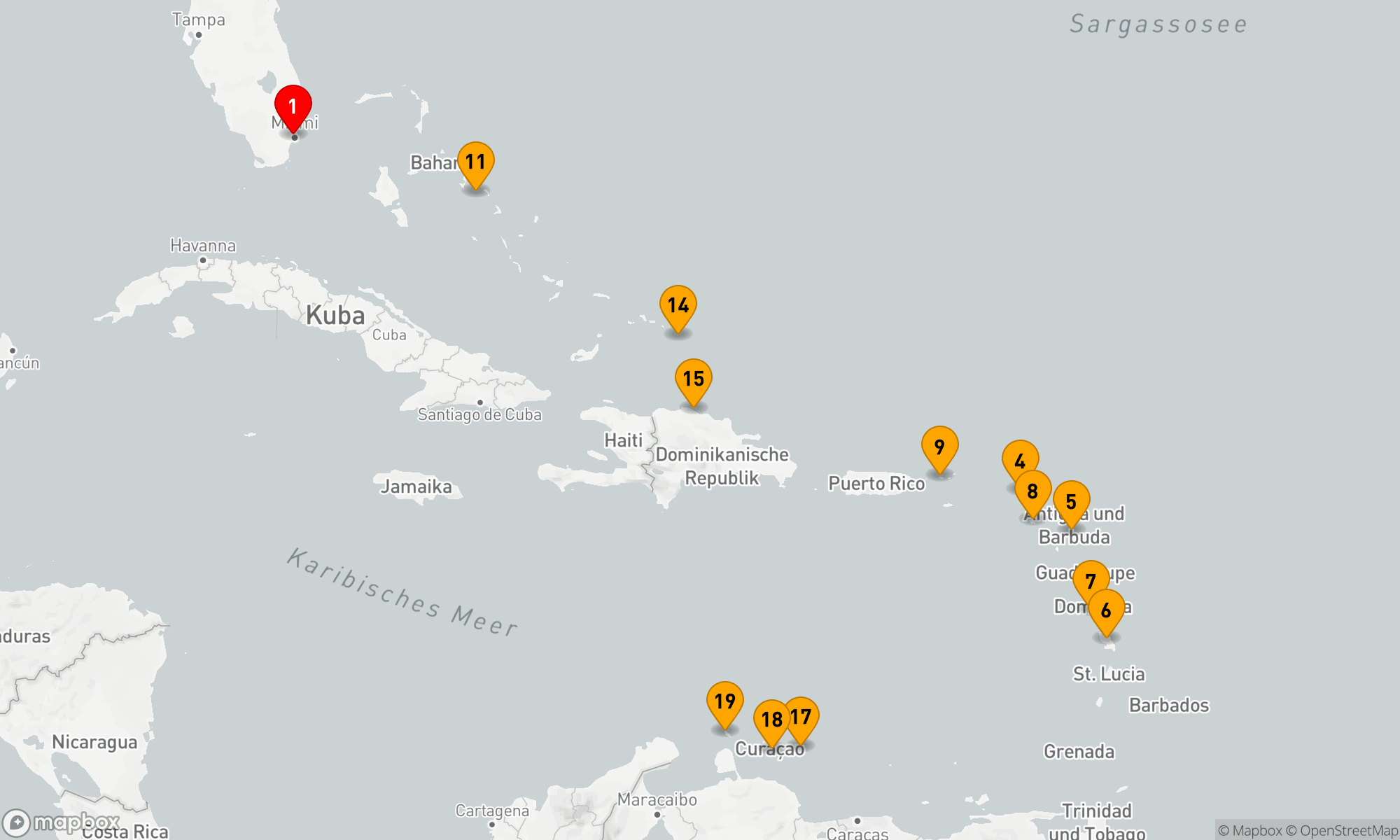 Route 21 Nächte - ÖSTLICHE UND SÜDLICHE KARIBIK: LEEWARD- UND ABC-INSELN