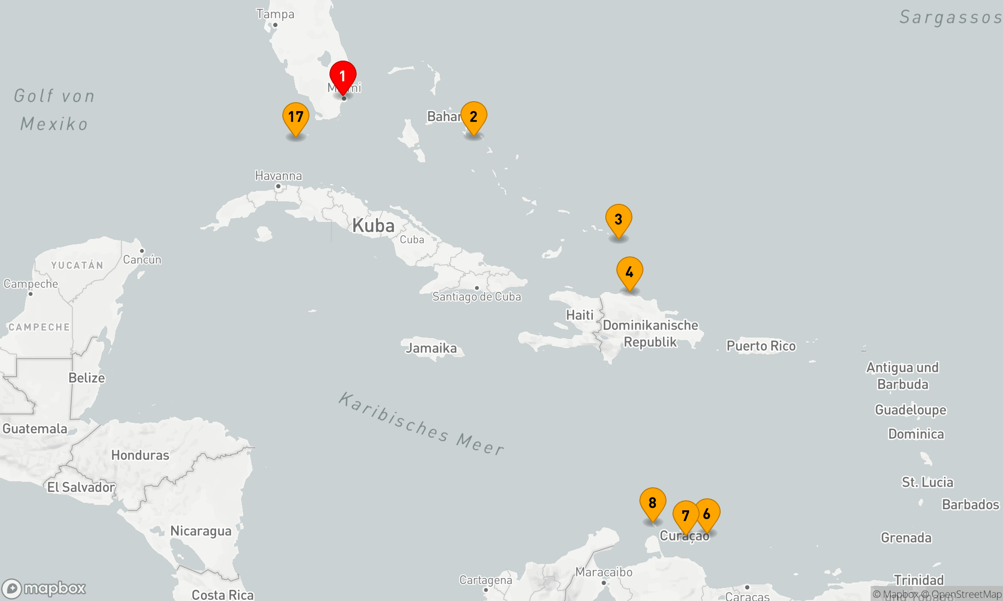 Route 17 Nächte - SÜDLICHE & ÖSTLICHE KARIBIK: ABC-INSELN & BAHAMAS