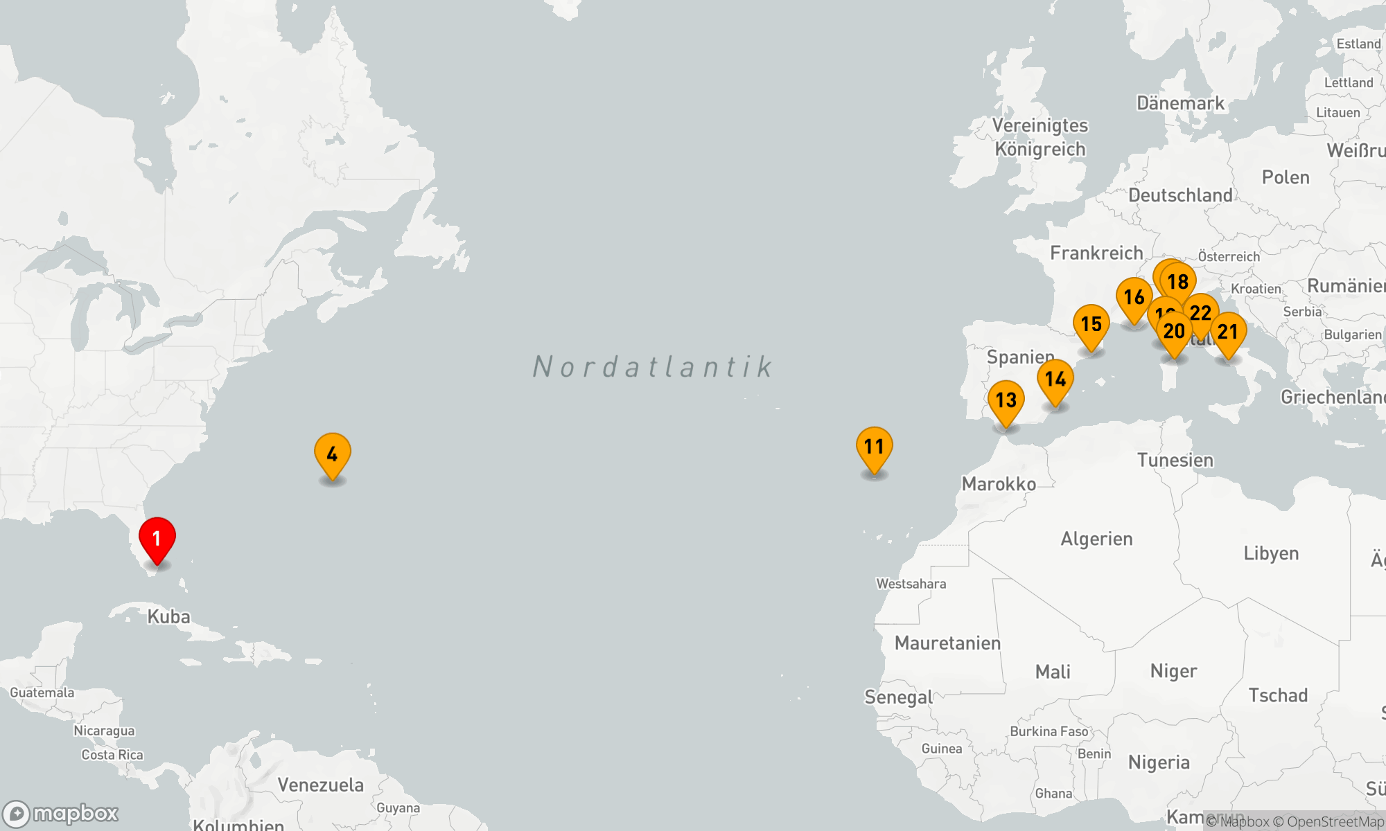 Route 21 Nächte - ATLANTIC & ITALIAN STARS