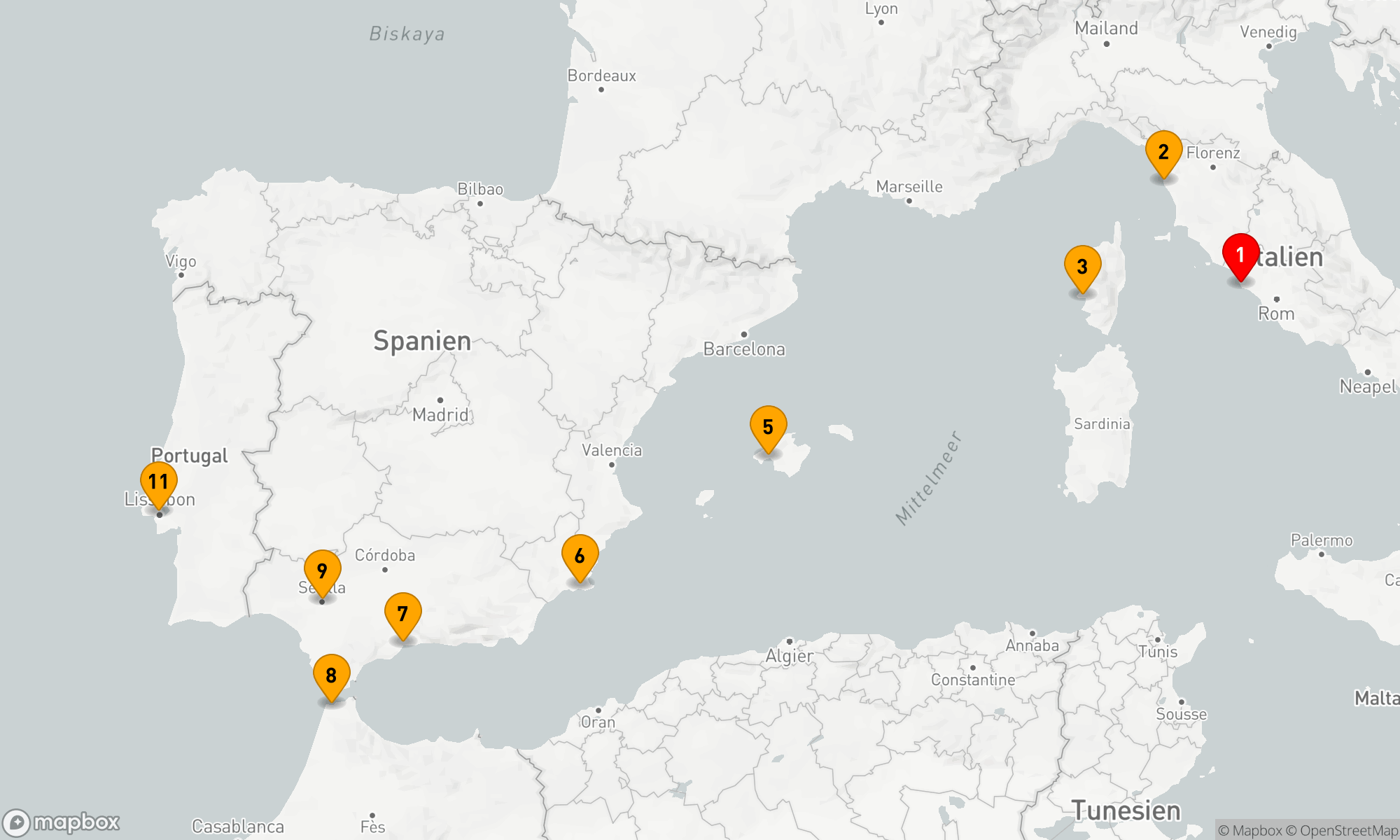 Route 11 Nächte - Mittelmeer-Rivieras