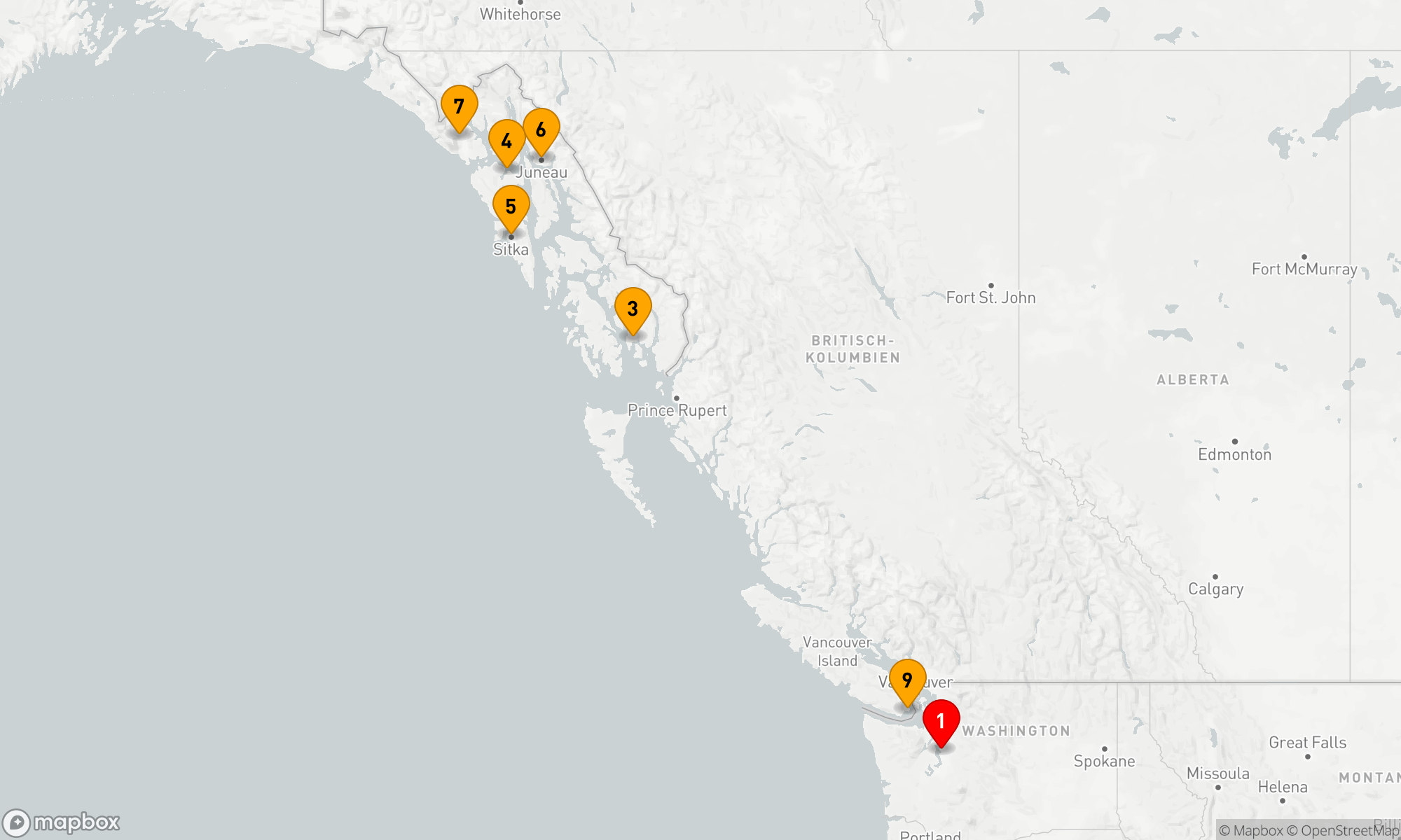 Route 9 Nächte - Alaska - Seattle
