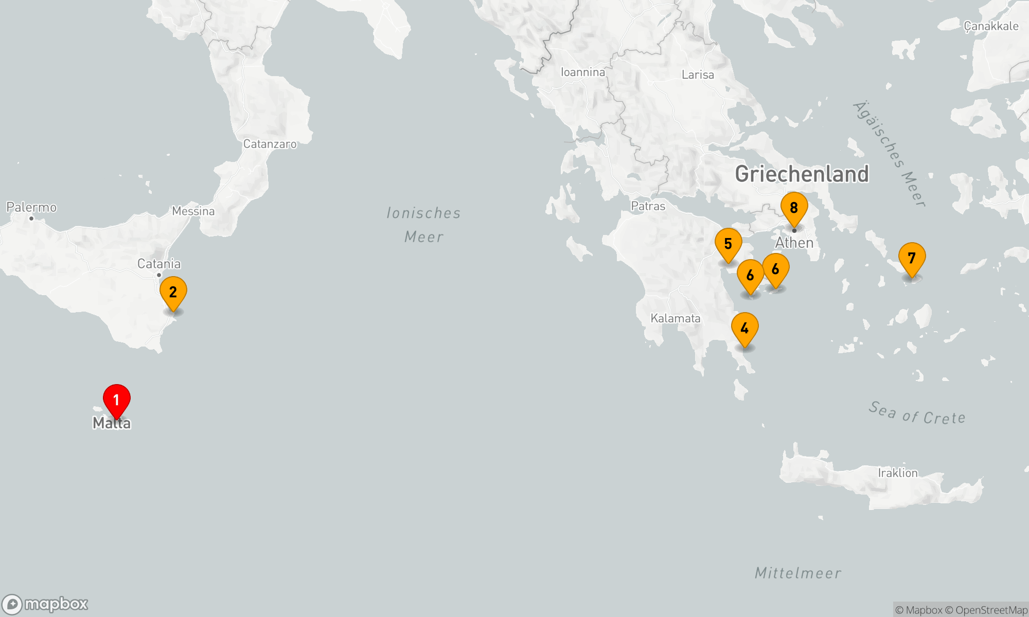 Route 7 Nächte - Insel-Odyssee: Malta,  Sizilien und die griechischen Inseln