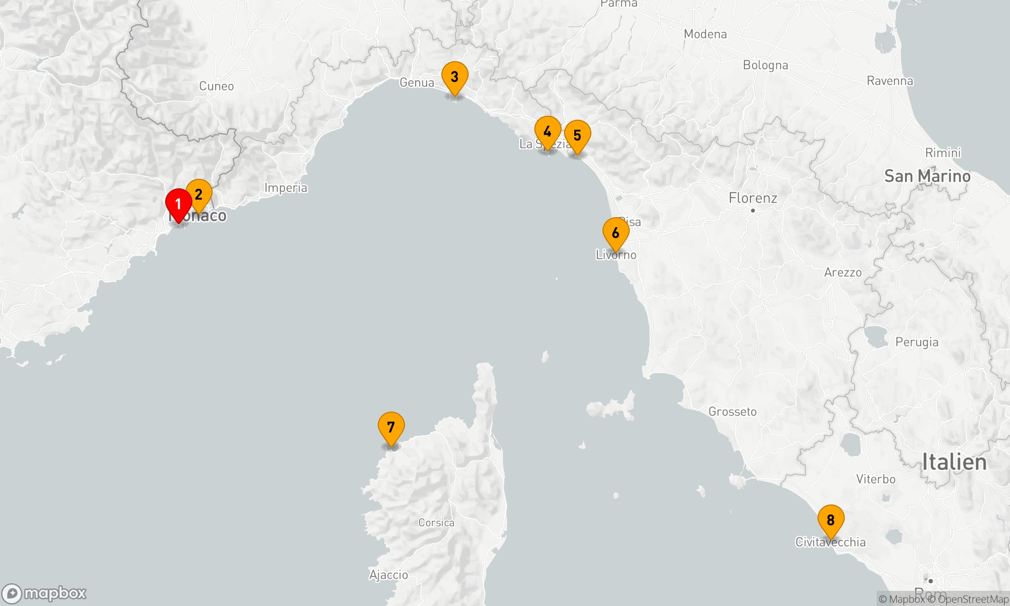 Route 7 Nächte - Französische und italienische Rivieras mit Korsika
