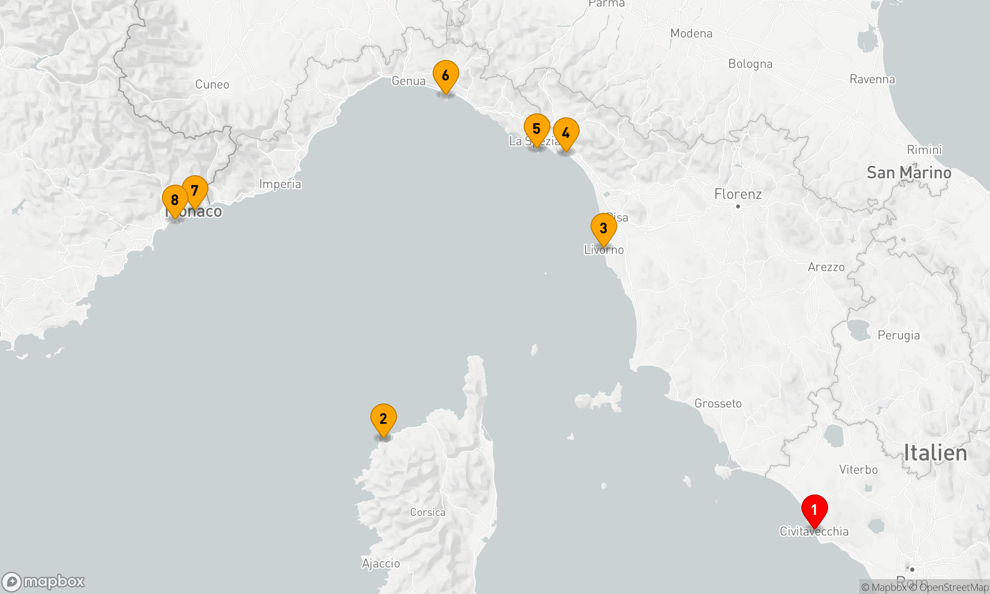 Route 7 Nächte - Französische und italienische Rivieras mit Korsika