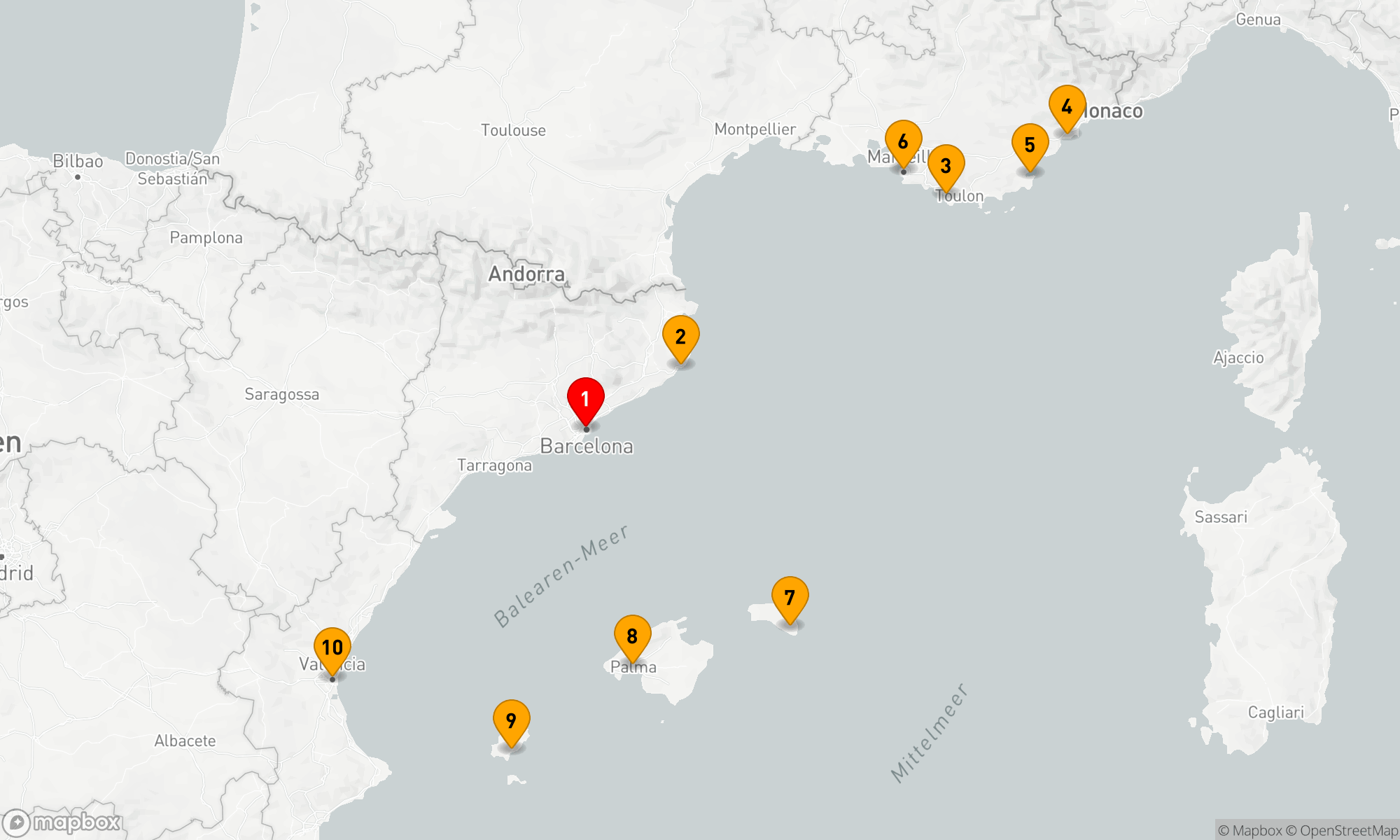 Route 10 Nächte - Spanien,  Côte d'Azur & die Balearen