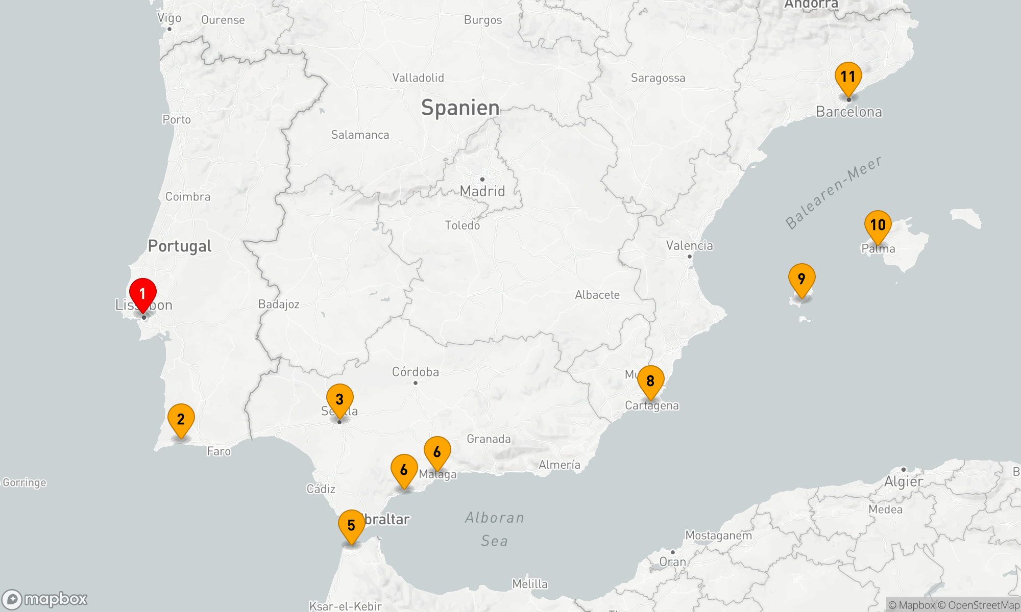 Route 10 Nächte - Mittelmeer-Odyssee: Lissabon nach Barcelona