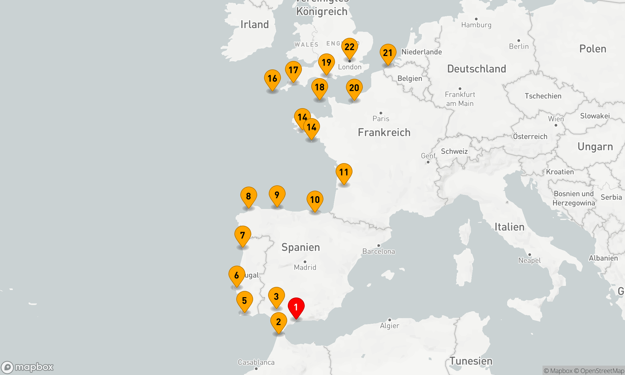 Route 22 Nächte - Ultimative Geschmäcker in Europa: Von Málaga nach London
