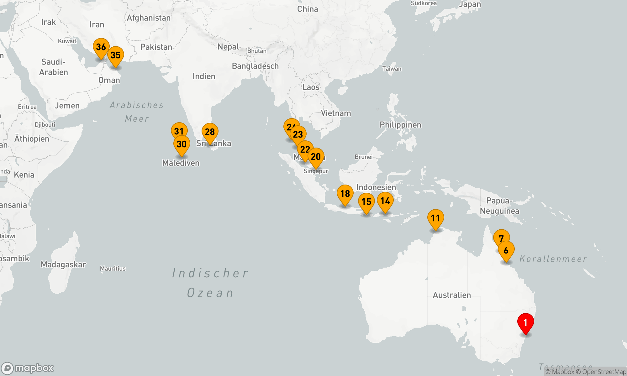 Route 36 Nächte - Abwechslung pur: Von Down Under nach Dubai