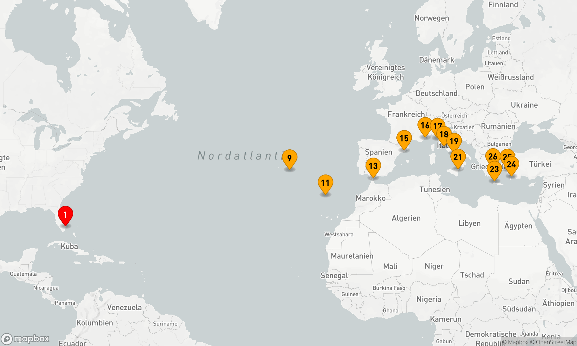 Route 25 Nächte - TRANSATLANTIK,  ITALIEN & GRIECHENLAND SAMMLERREISE