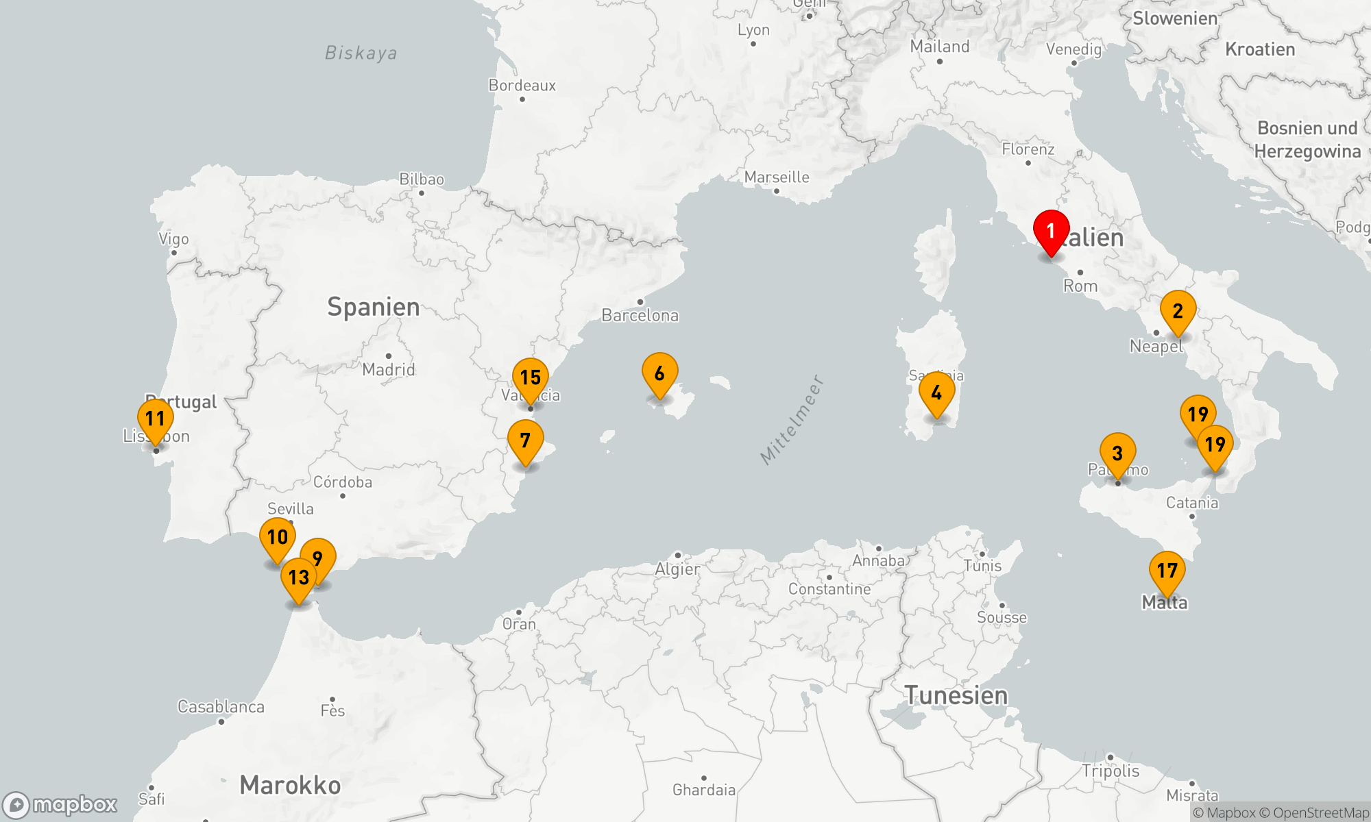 Route 21 Nächte - ITALIEN,  SPANIEN & MALTA SAMMELREISE