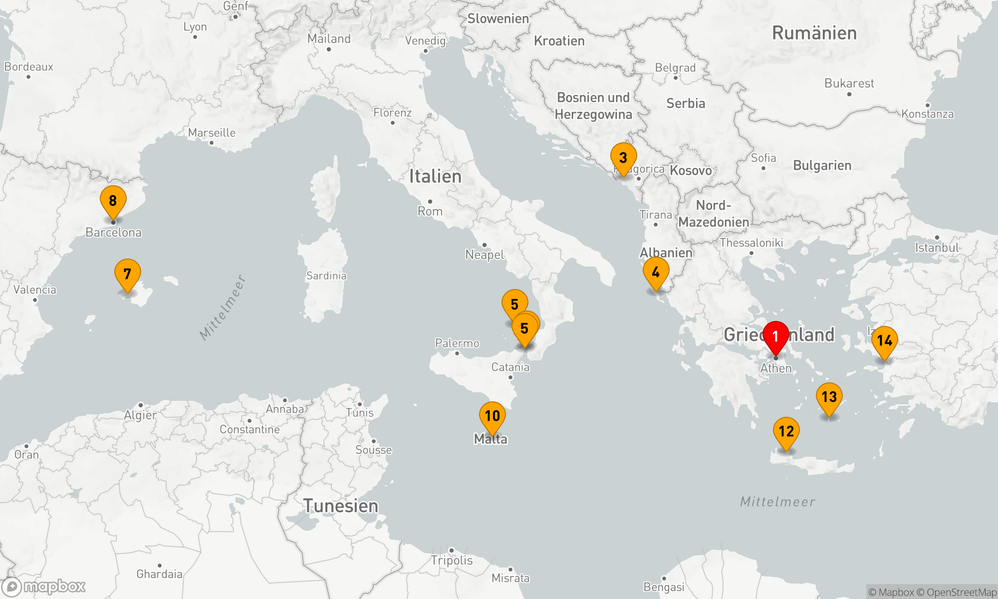 Route 14 Nächte - GRIECHENLAND,  SIZILIEN,  SPANIEN & MALTA SAMMELREISE