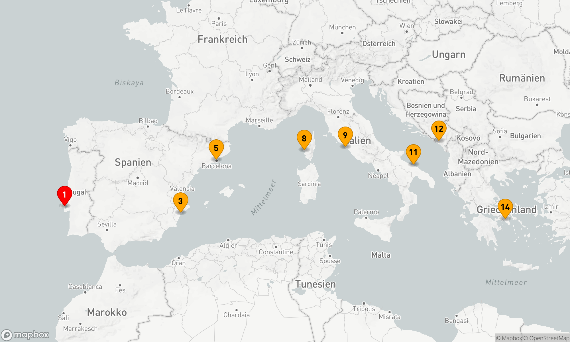 Route 13 Nächte - MEDITERRANE SONNENFINSTERNIS MIT BARCELONA ÜBER NACHT