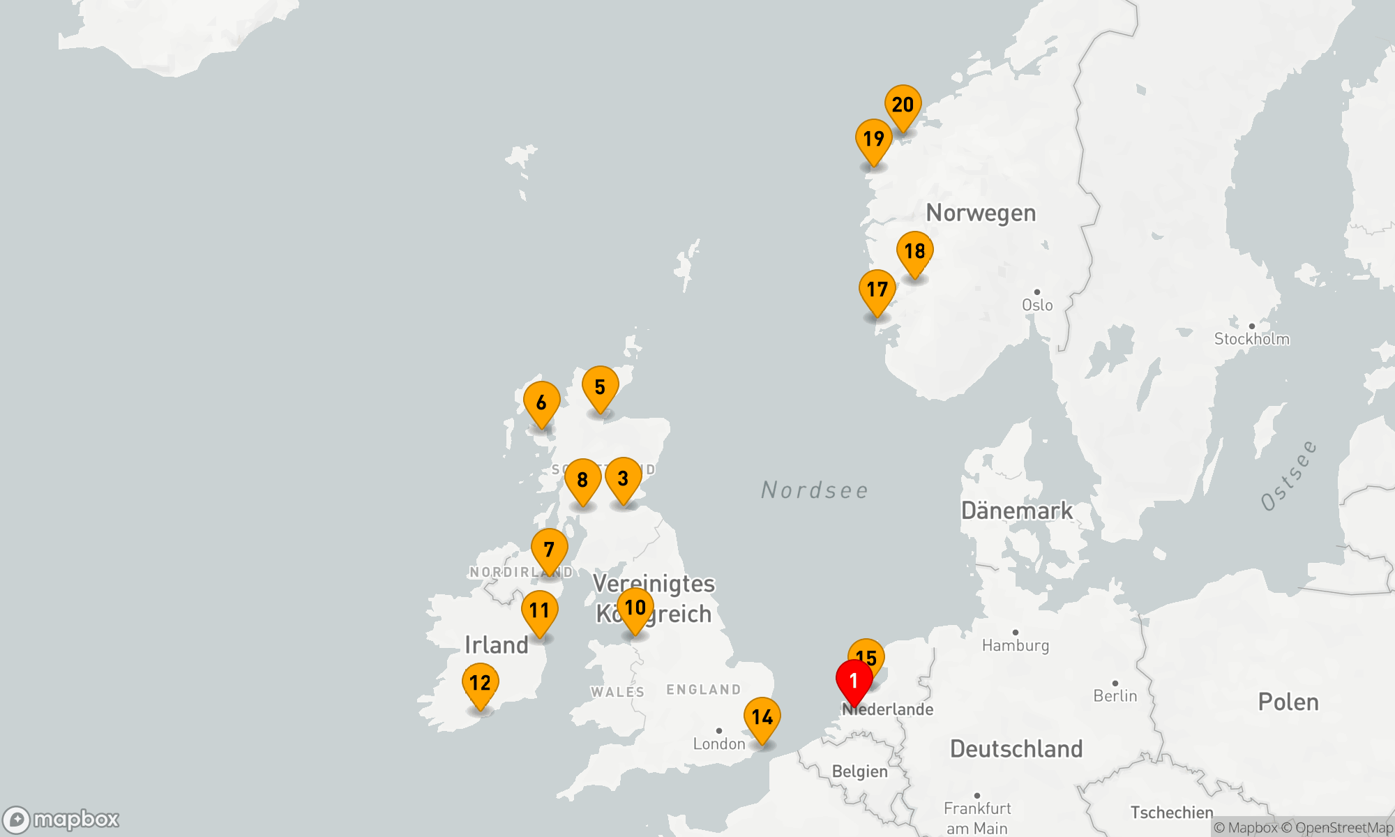 Route 21 Nächte - BRITISCHE INSELN & NORWEGISCHE FJORDE SAMMELREISE
