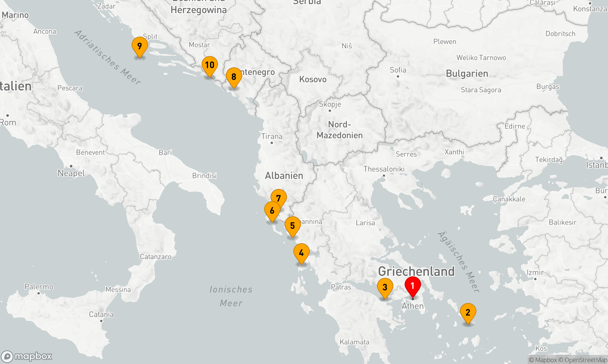 Route 10 Nächte - Die griechischen Inseln,  der Kanal von Korinth und die Adria