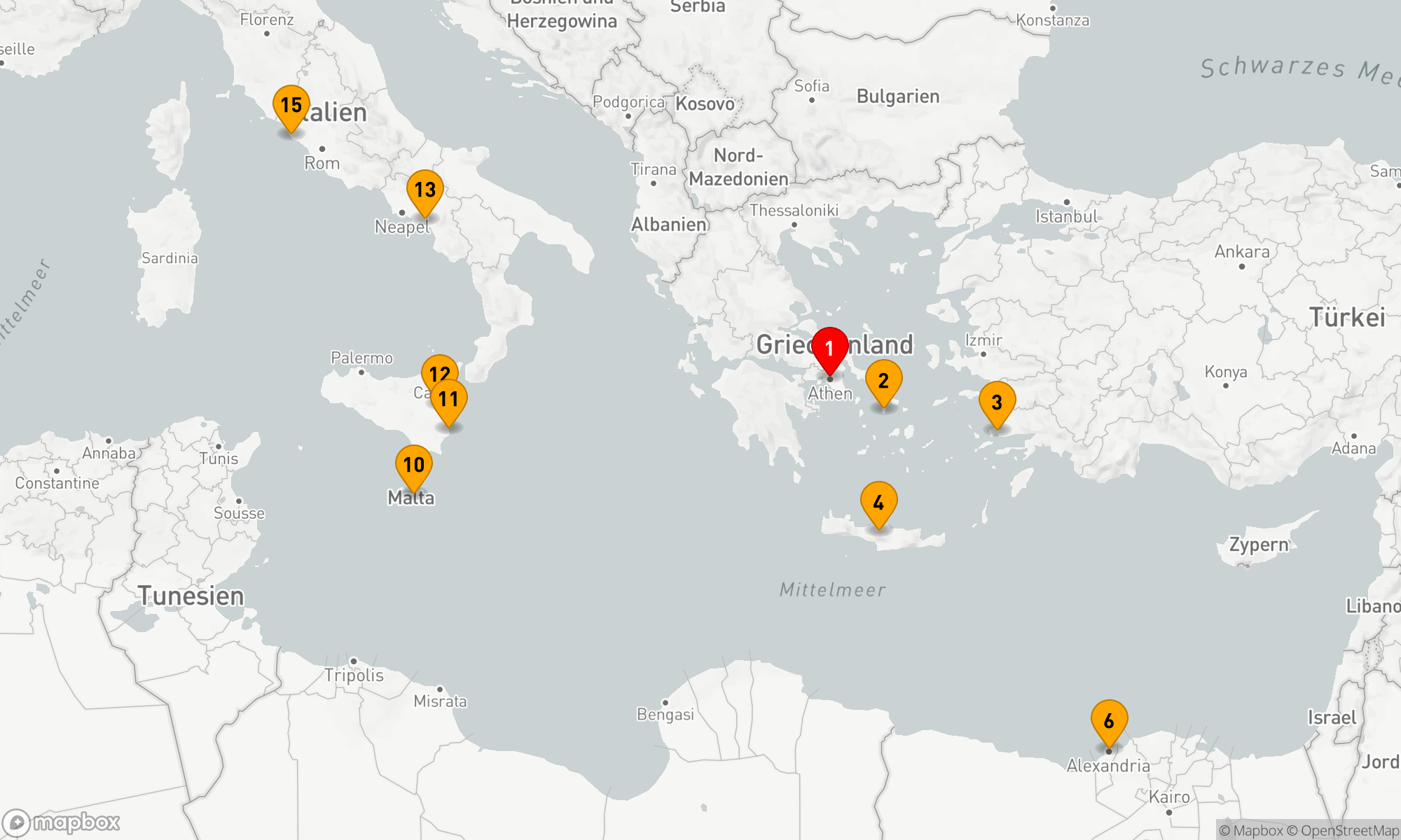 Route 14 Nächte - ÄGYPTEN,  MALTA & ITALIEN KREUZFAHRT: ALEXANDRIA,  VALLETTA & AMALFI