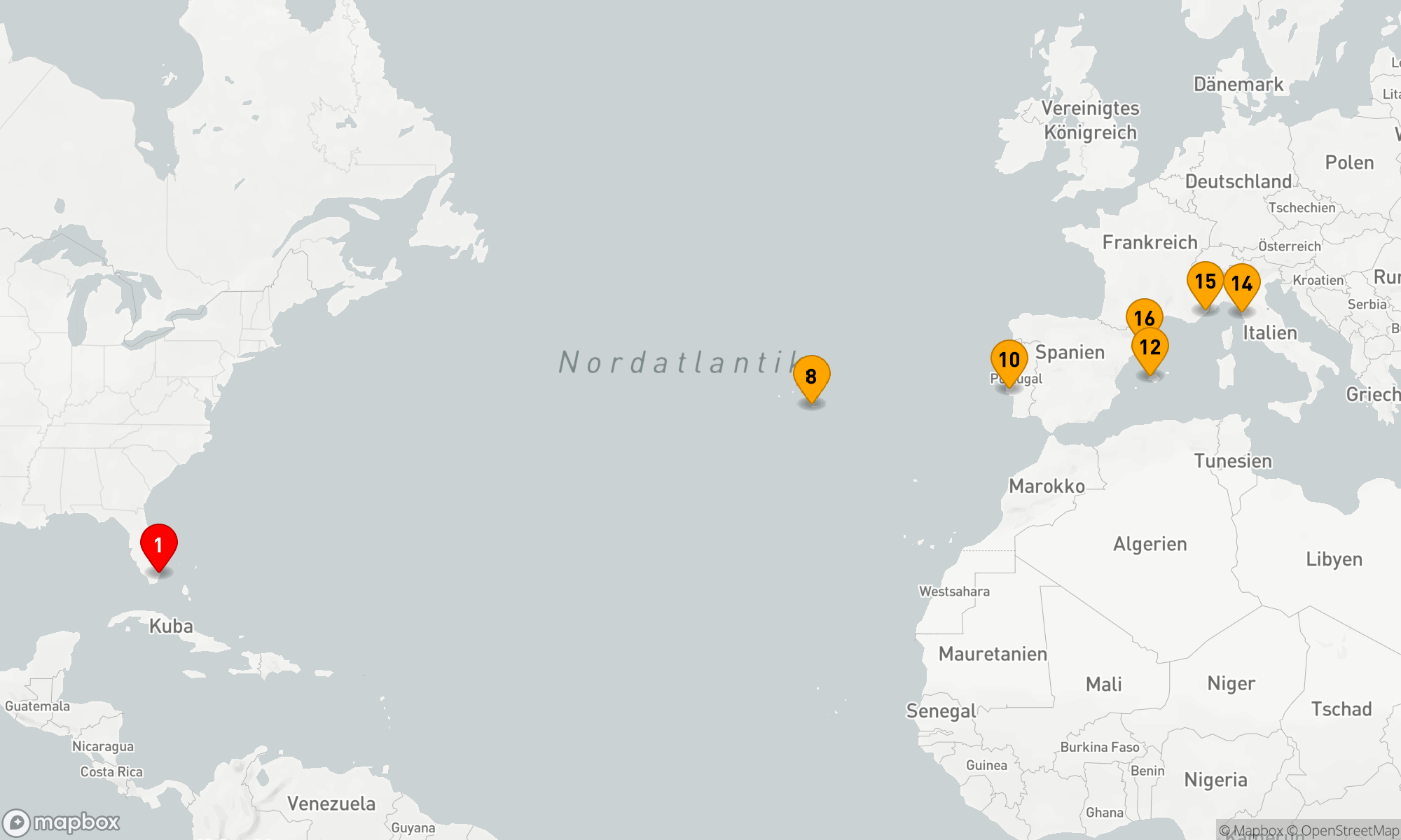 Route 15 Nächte - Transatlantische Entdeckungsreise von Kontinent zu Kontinent