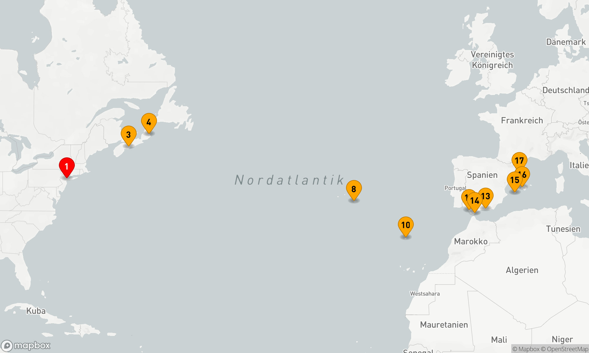 Route 16 Nächte - Transatlantische Entdeckungsreise: Von New York nach Barcelona