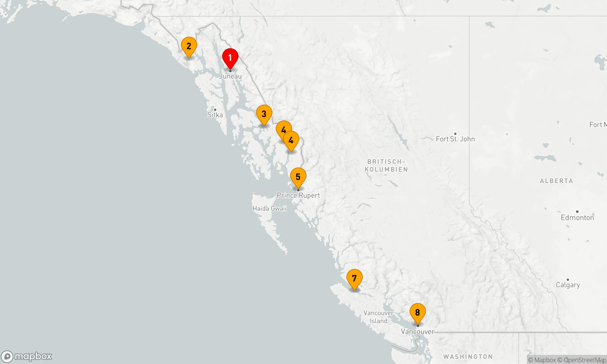 Route 7 Nächte - ALASKAS FJORDE,  KANADISCHE INNENPASSAGE & GLACIER BAY