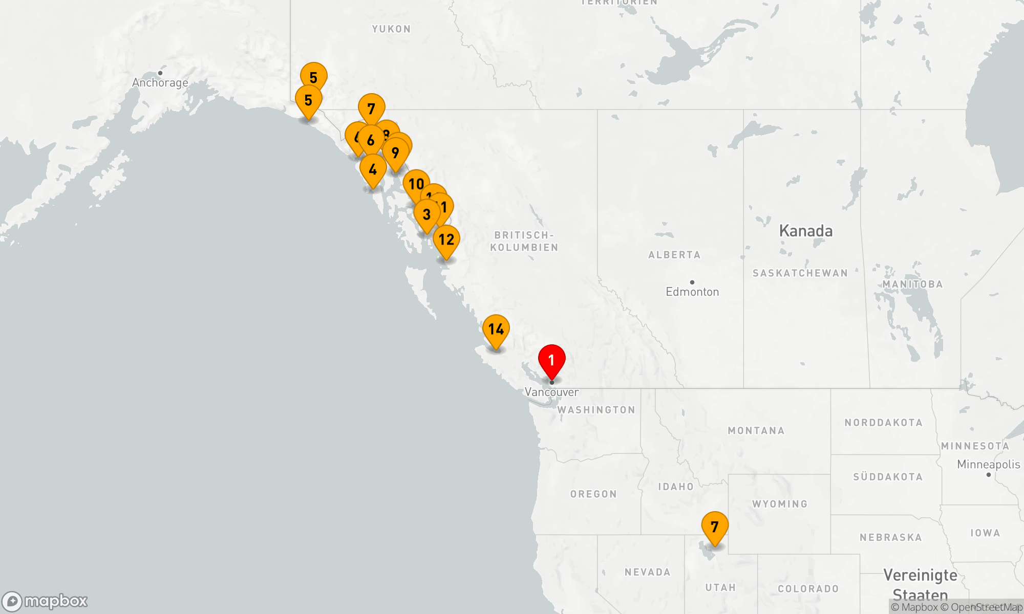Route 14 Nächte - ALASKA GLETSCHER,  FJORDE & INSIDE PASSAGE