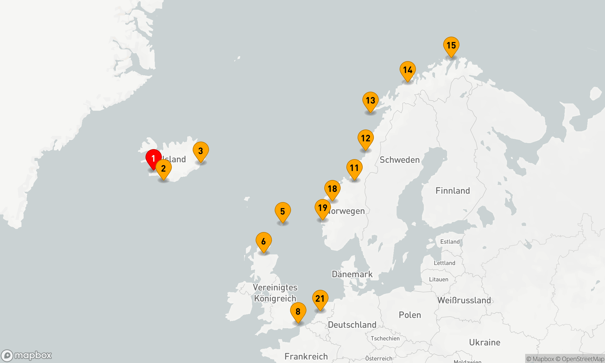 Route 21 Nächte - MITTSOMMERZAUBER: ISLÄNDISCHE UND NORWEGISCHE FJORDE