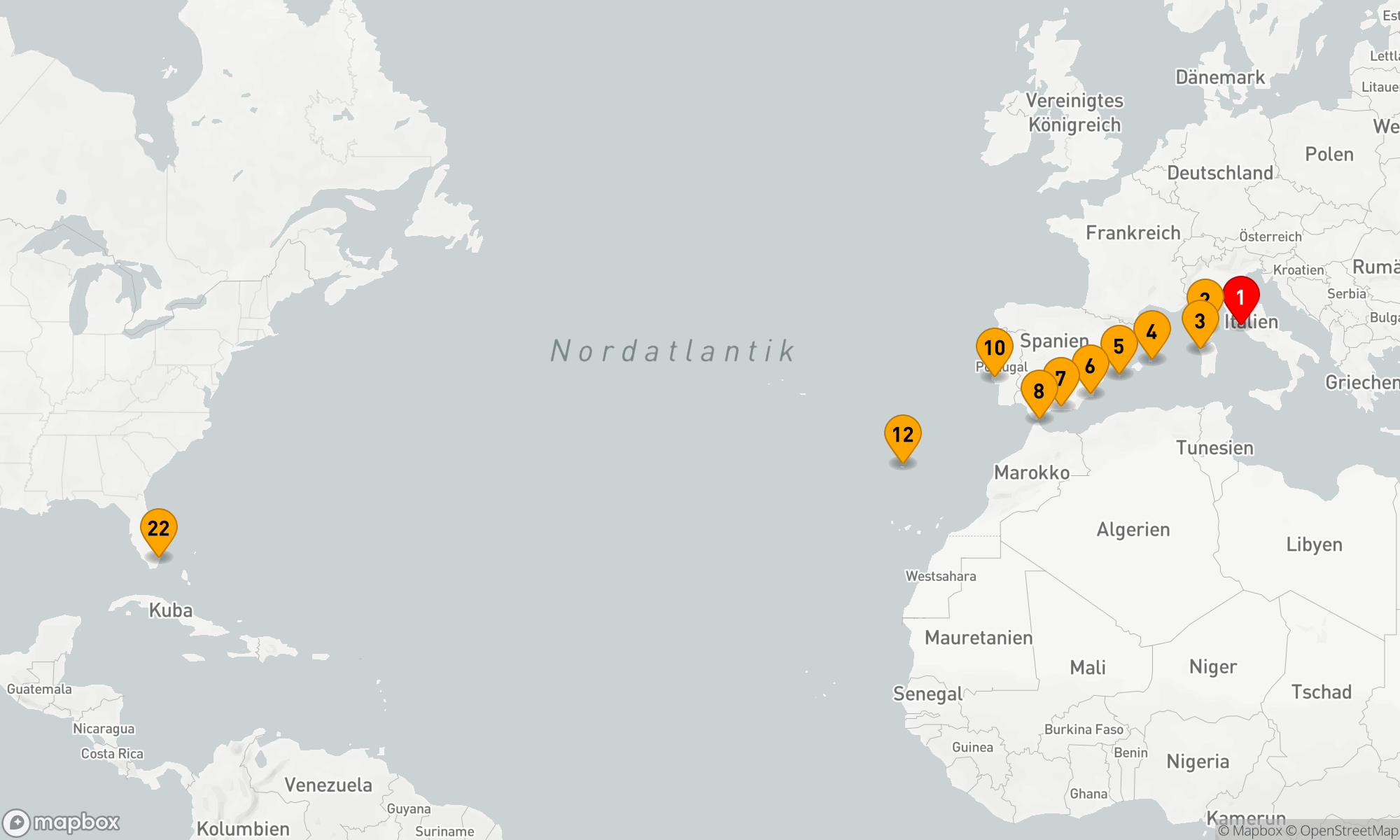 Route 21 Nächte - JUWELEN VON ANDALUSIEN & ATLANTIKÜBERQUERUNG