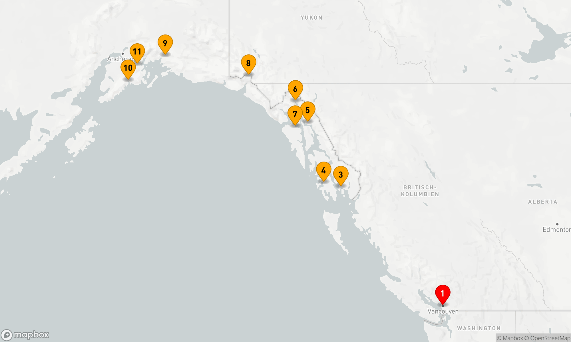 Route 10 Nächte - ALASKA-KREUZFAHRT: JUNEAU,  HAINES & HUBBARD GLETSCHER