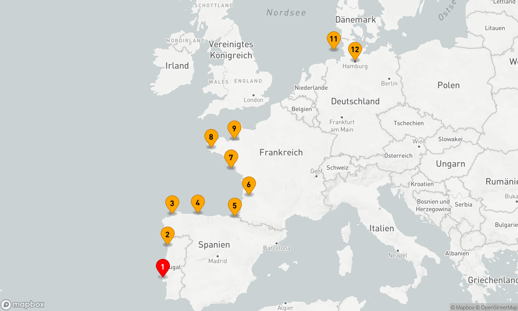 Route 12 Nächte - Von Lissabon nach Hamburg - Europas atlantische Höhepunkte