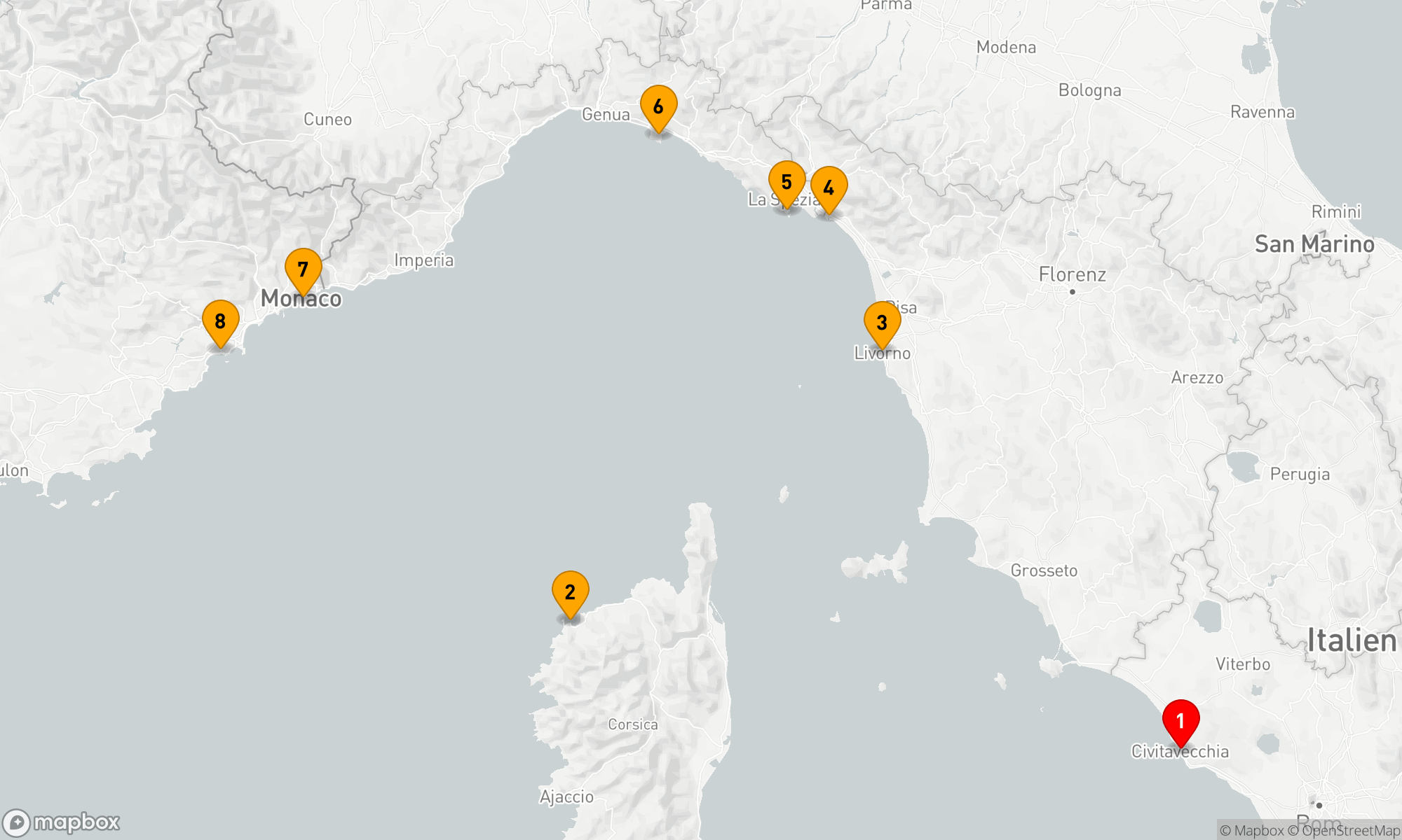 Route 7 Nächte - Französische und italienische Rivieras mit Korsika