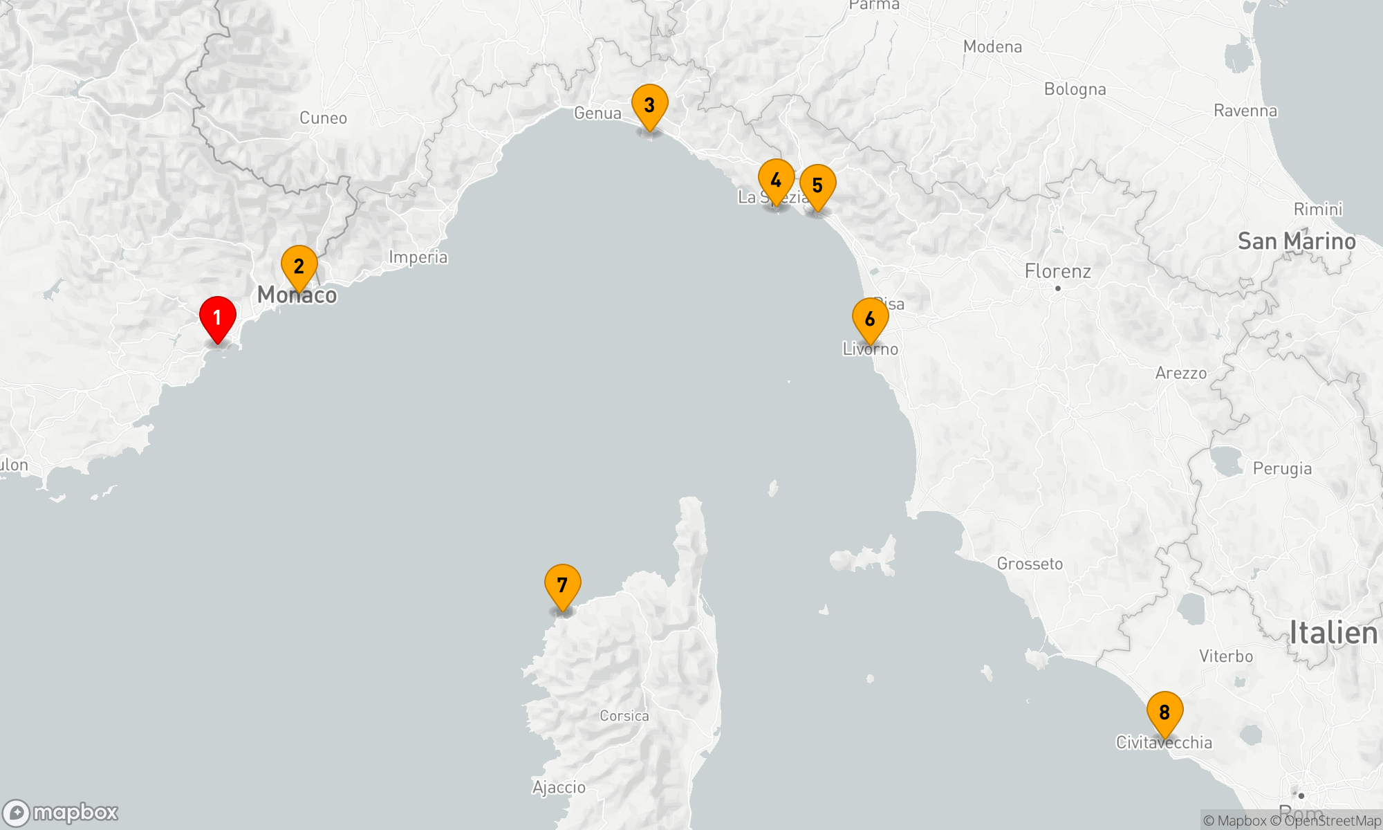 Route 7 Nächte - Französische und italienische Rivieras mit Korsika