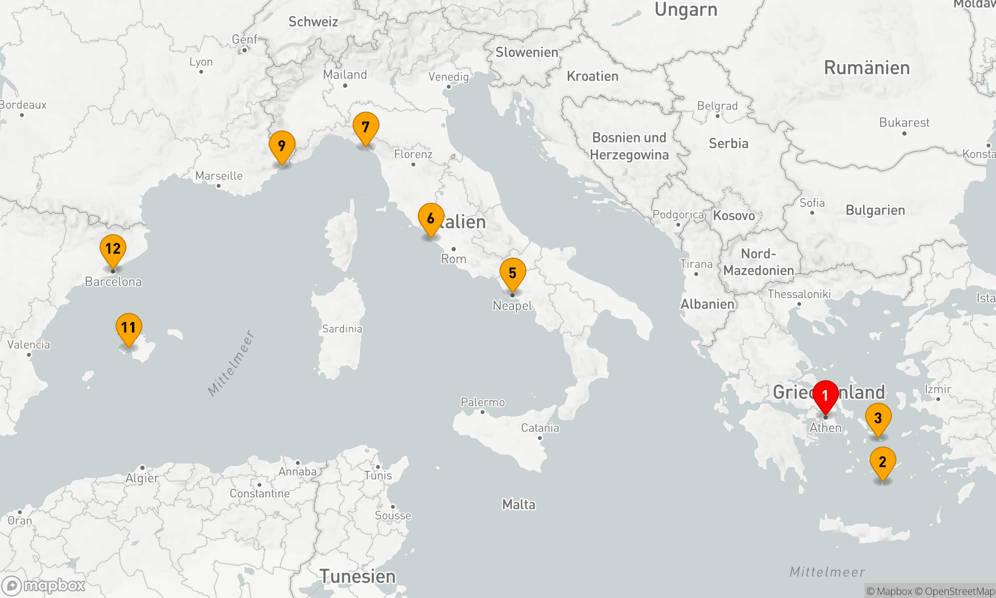 Route 11 Nächte - KREUZFAHRT GRIECHENLAND,  ITALIEN & FRANKREICH
