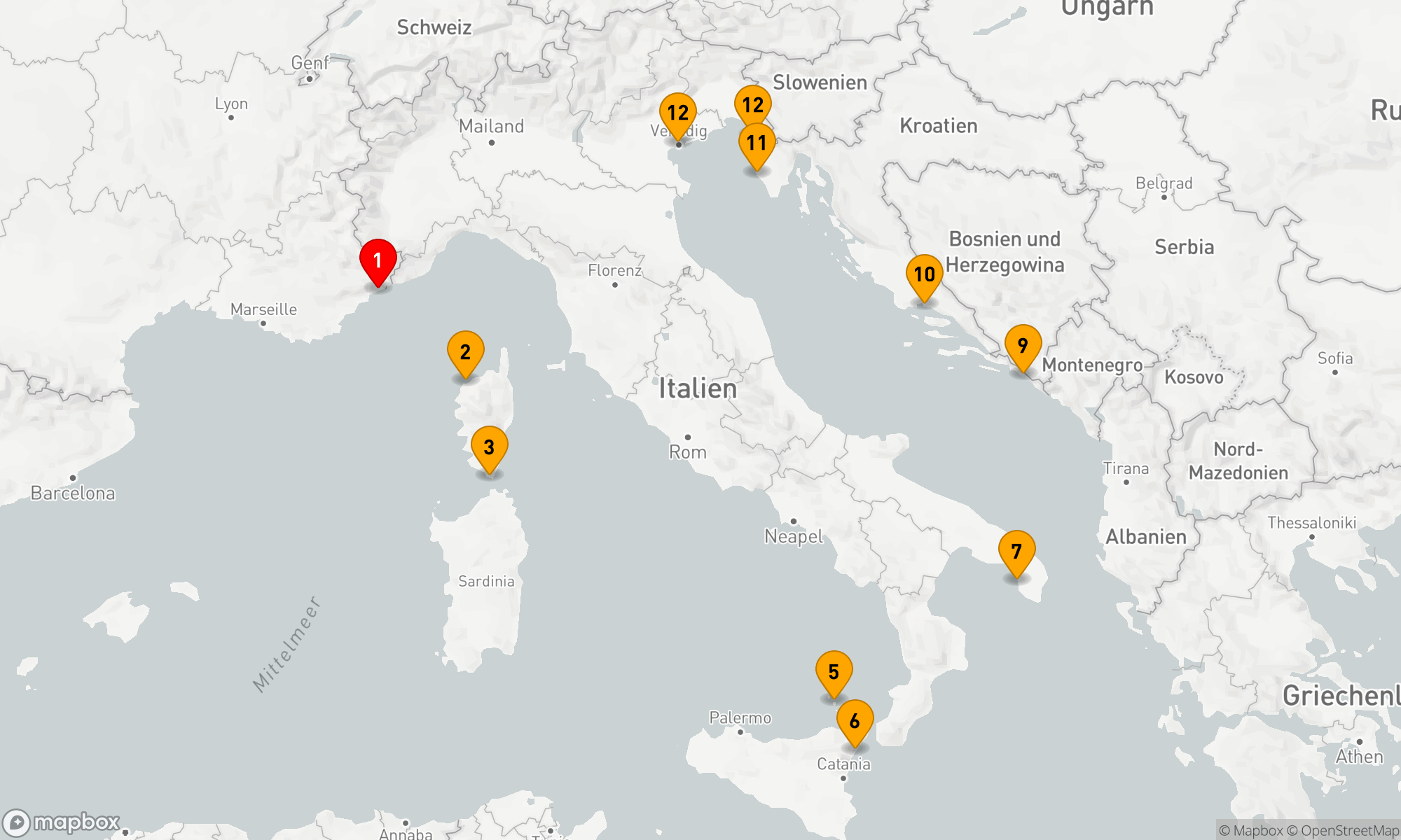 Route 12 Nächte - Von Nizza in die Adria