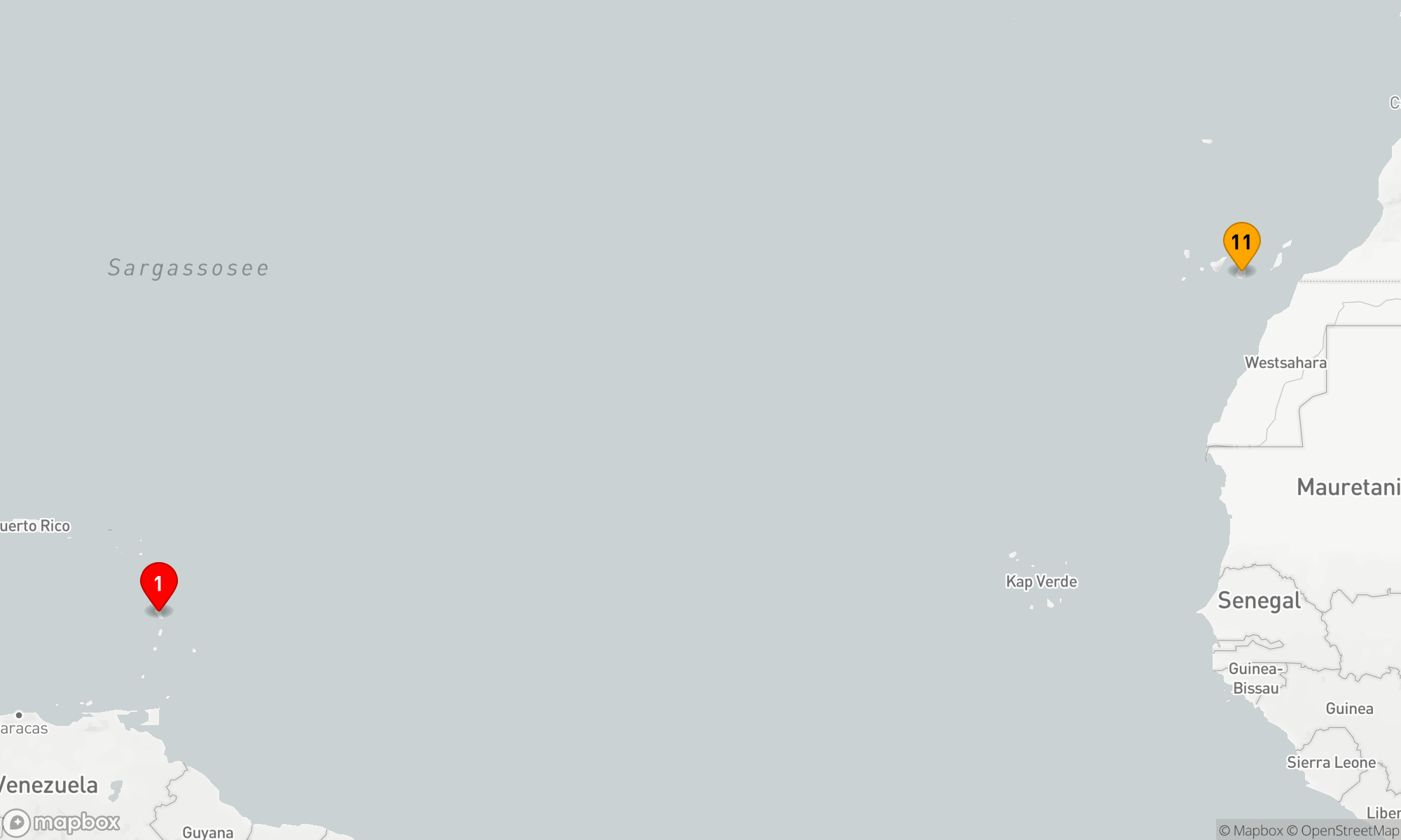 Route 10 Nächte - Ozean-Kreuzfahrt : Fort de France - Las Palmas