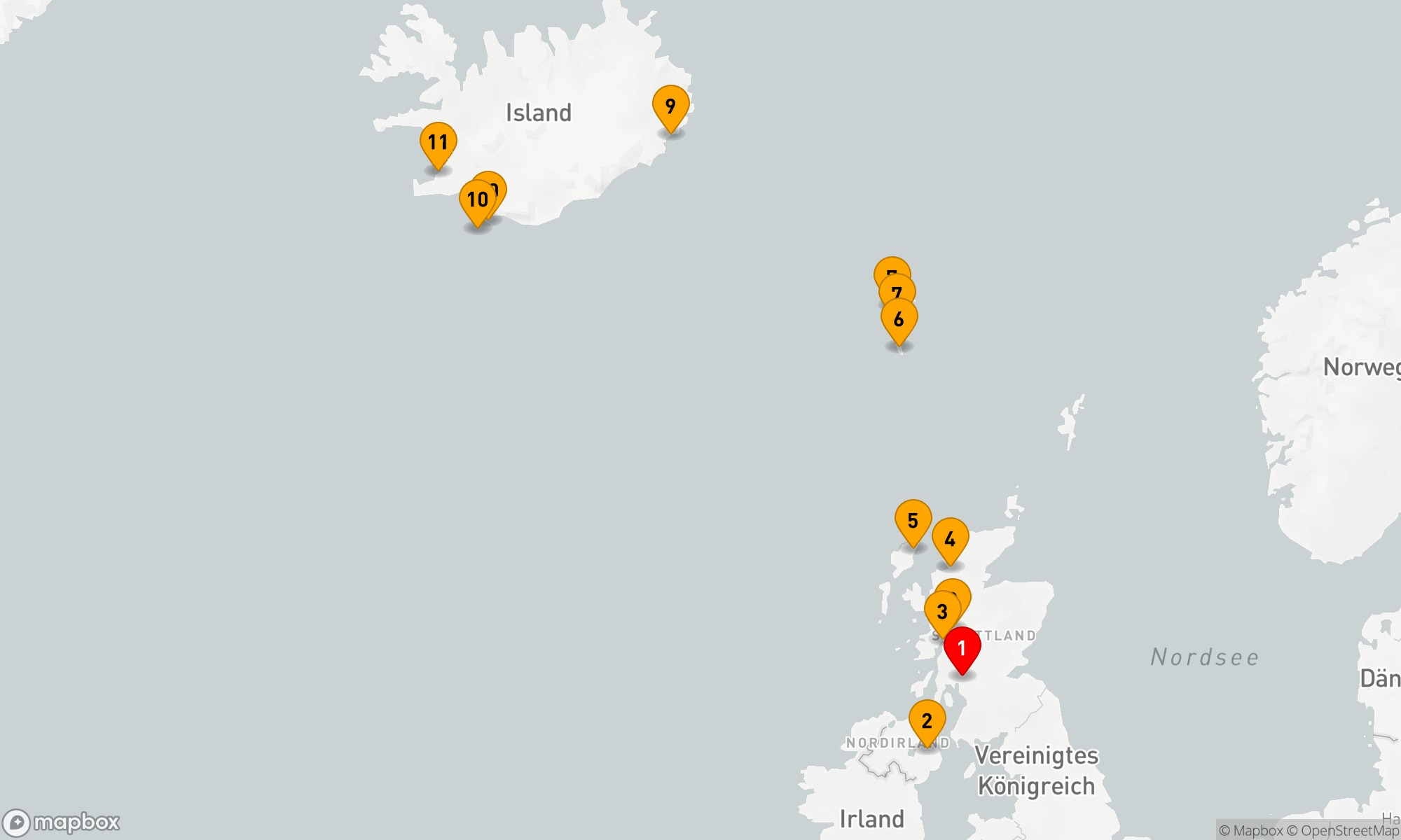 Route 11 Nächte - Wilde Landschaften in Schottland,  auf den Färöer und Island
